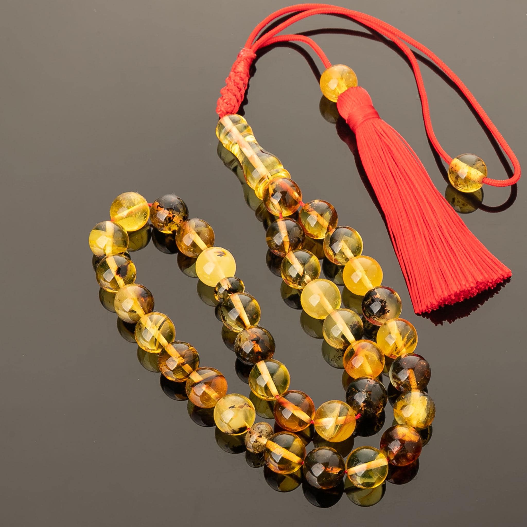 Handmade Genuine Baltic Amber Tasbih with Red Tassel – 33 Islamic Prayer Beads - image 3