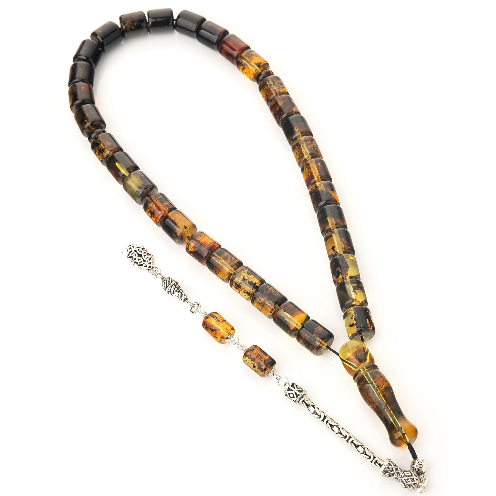 Natural Amber Tasbih-33 Islamic Prayer Beads,30g-Genuine Baltic Amber Misbaha & Sterling Silver Tassel-Sibha