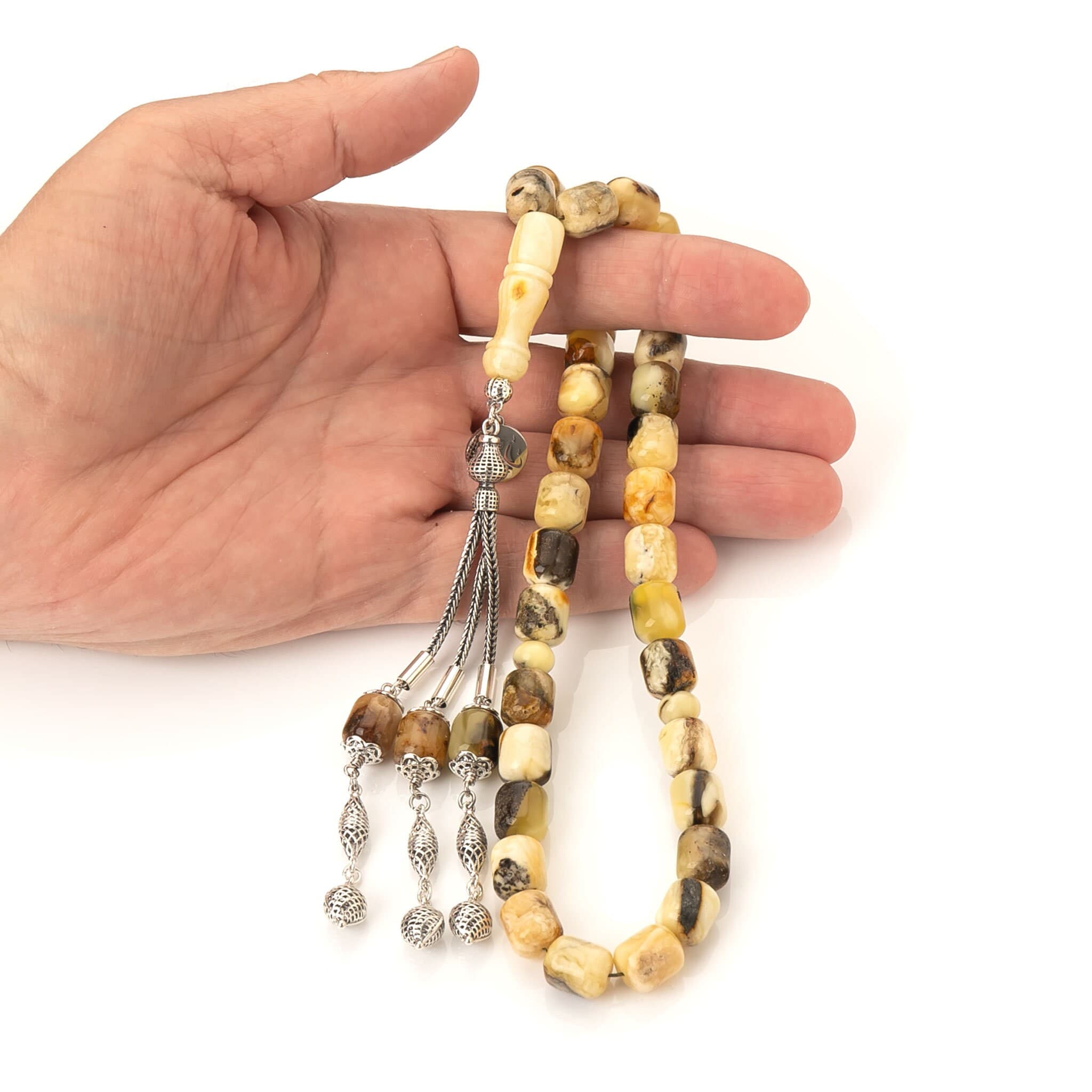 Natural Amber Tasbih-Silver Tassel-Islamic Prayer Beads,43g-Misbaha-كهرمان الماني - image 4