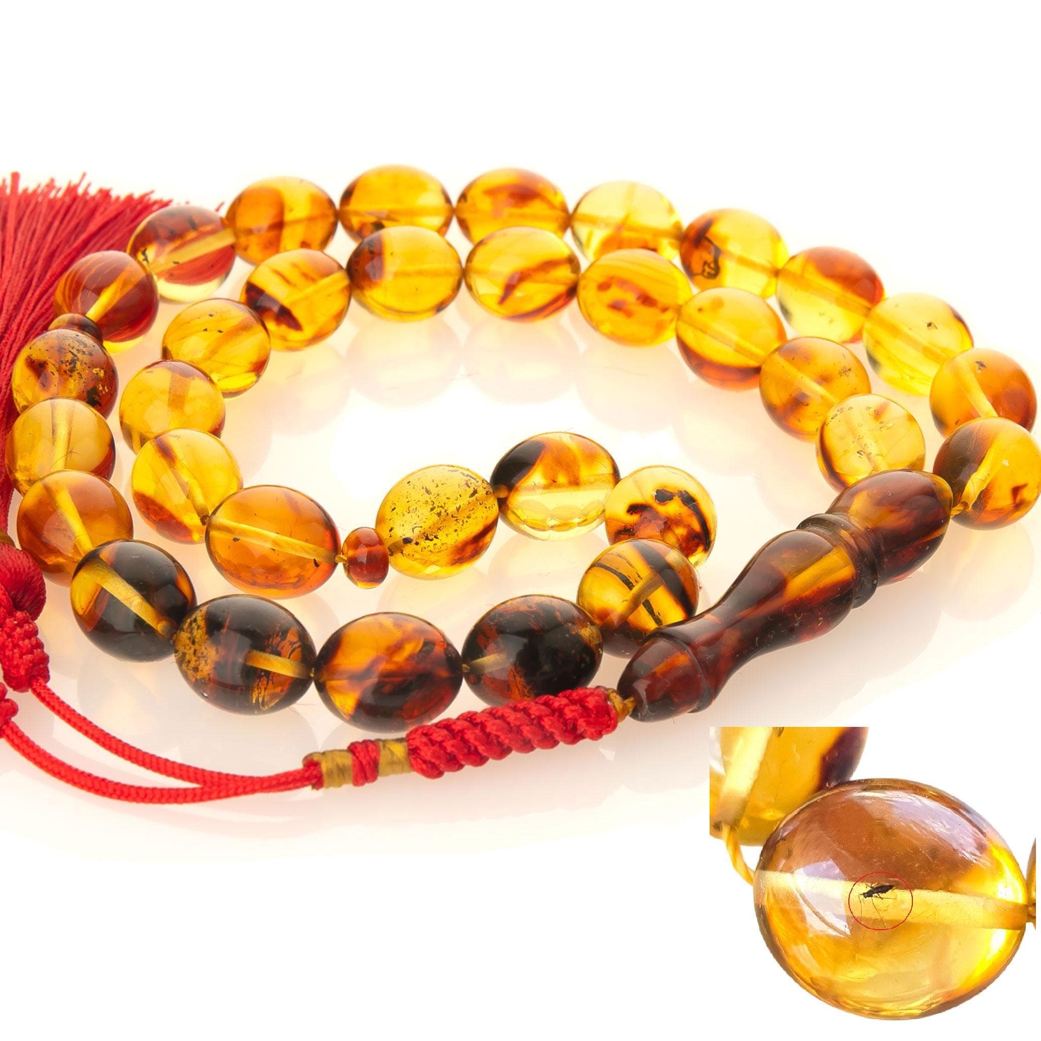 Baltic Amber Tasbih 33 Beads with Insect Inclusion, Islamic Prayer Rosary, Collectible Amber Misbaha - image 4