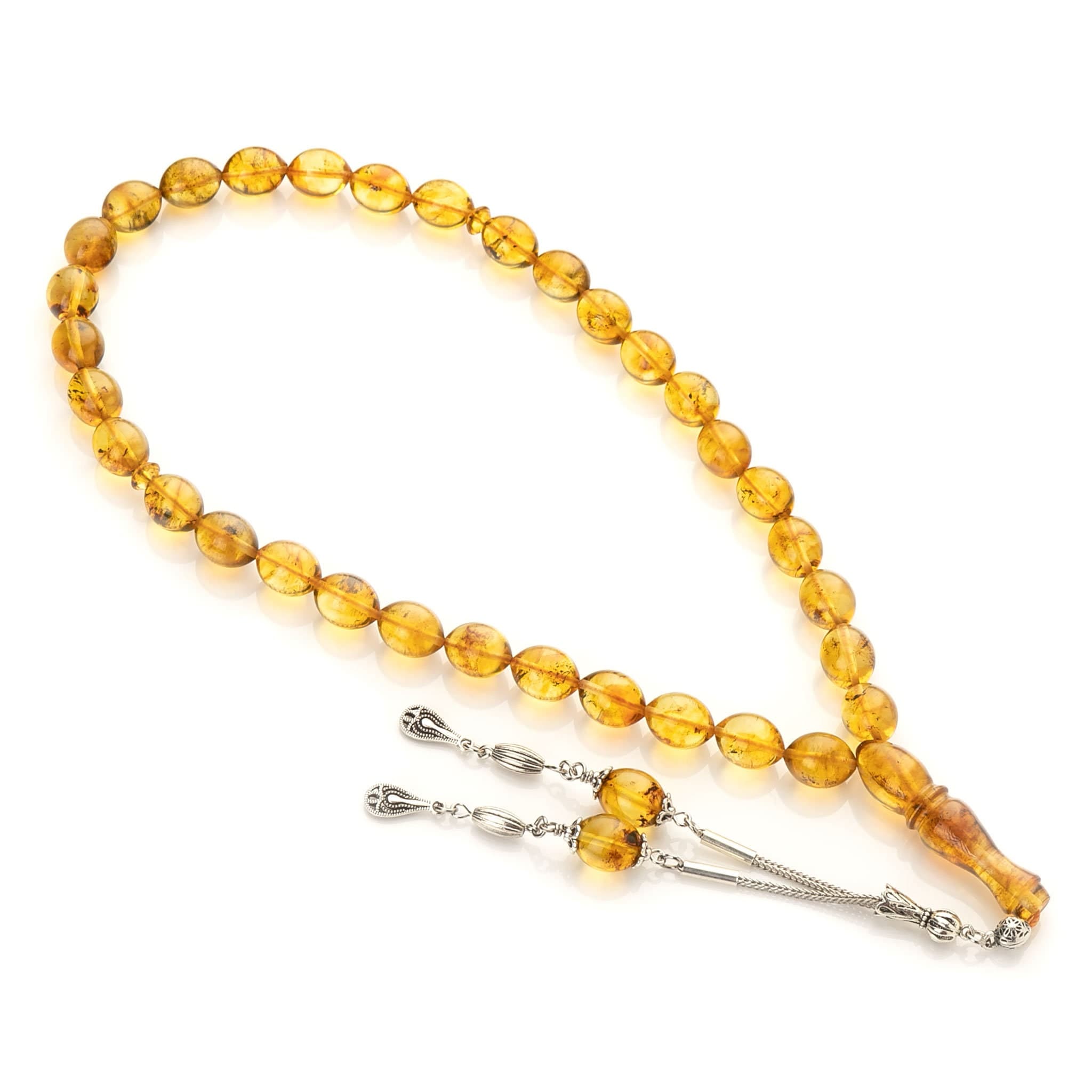 Transparent Amber Tasbih: Muslim Prayer Beads with Inclusions