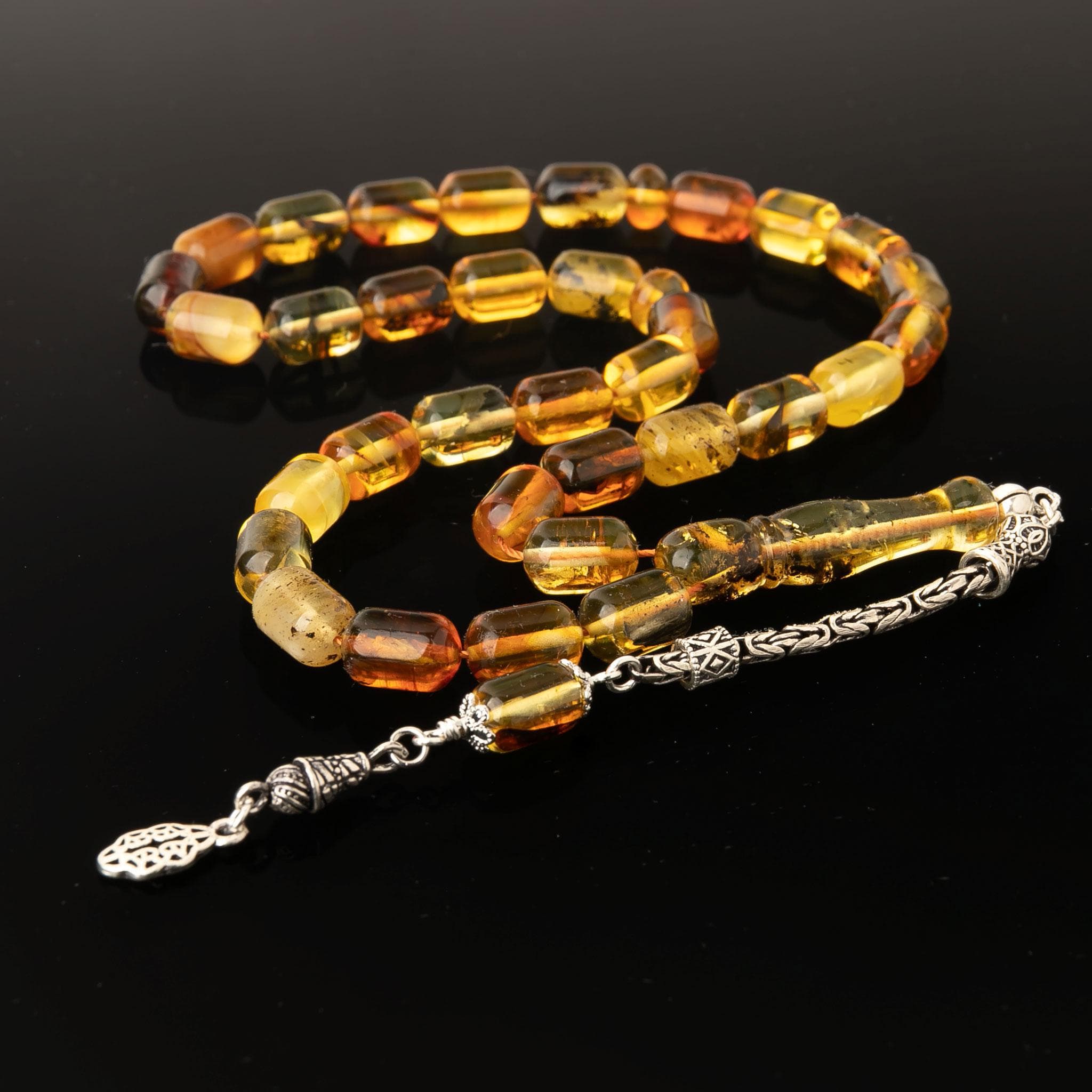 Natural Amber Tasbih-33 Islamic Prayer Beads-Genuine Baltic Amber Misbaha & Sterling Silver Tassel-Sibha - image 5
