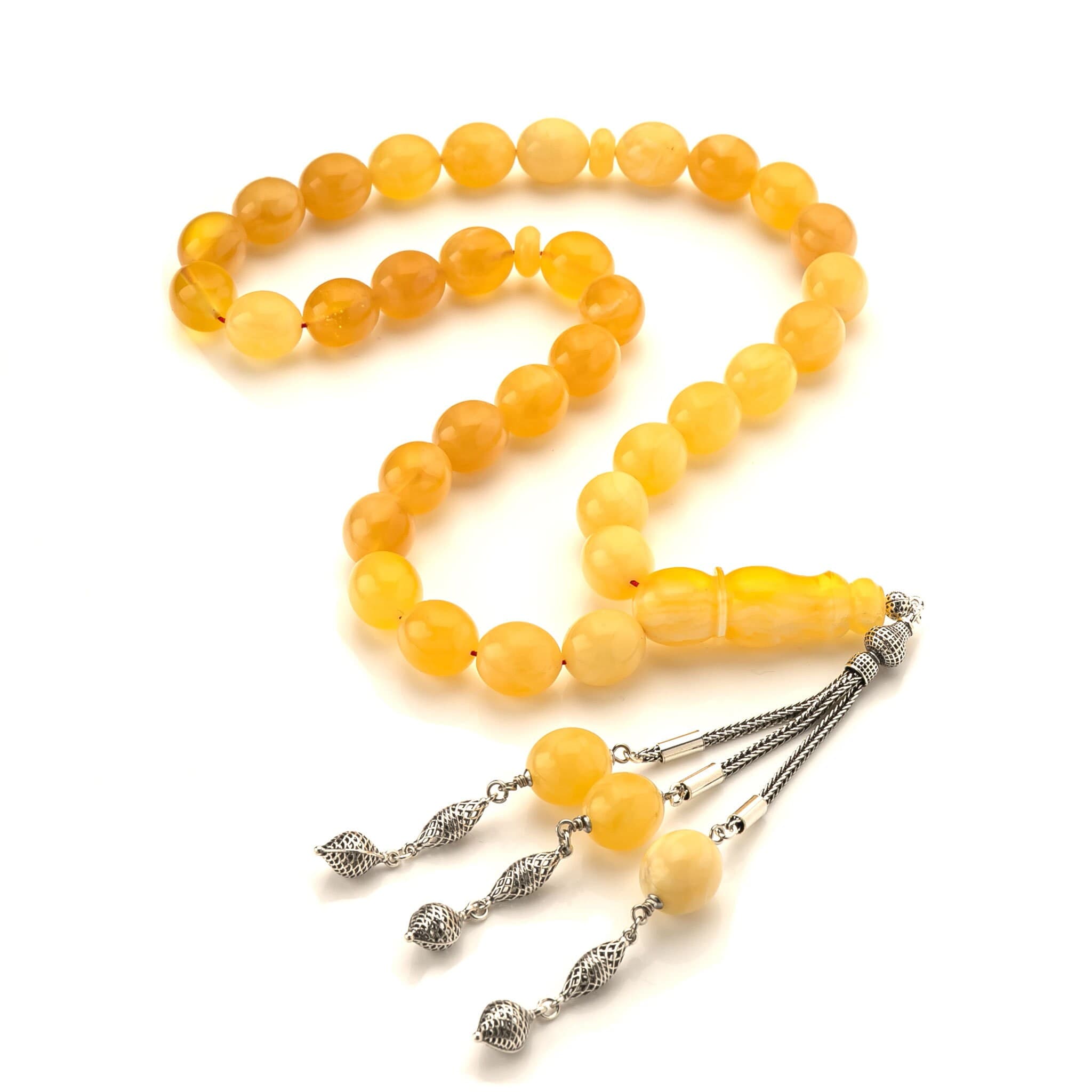 Genuine Baltic Amber Tasbih: Sterling Silver Tassel, Islamic Prayer Beads - image 5