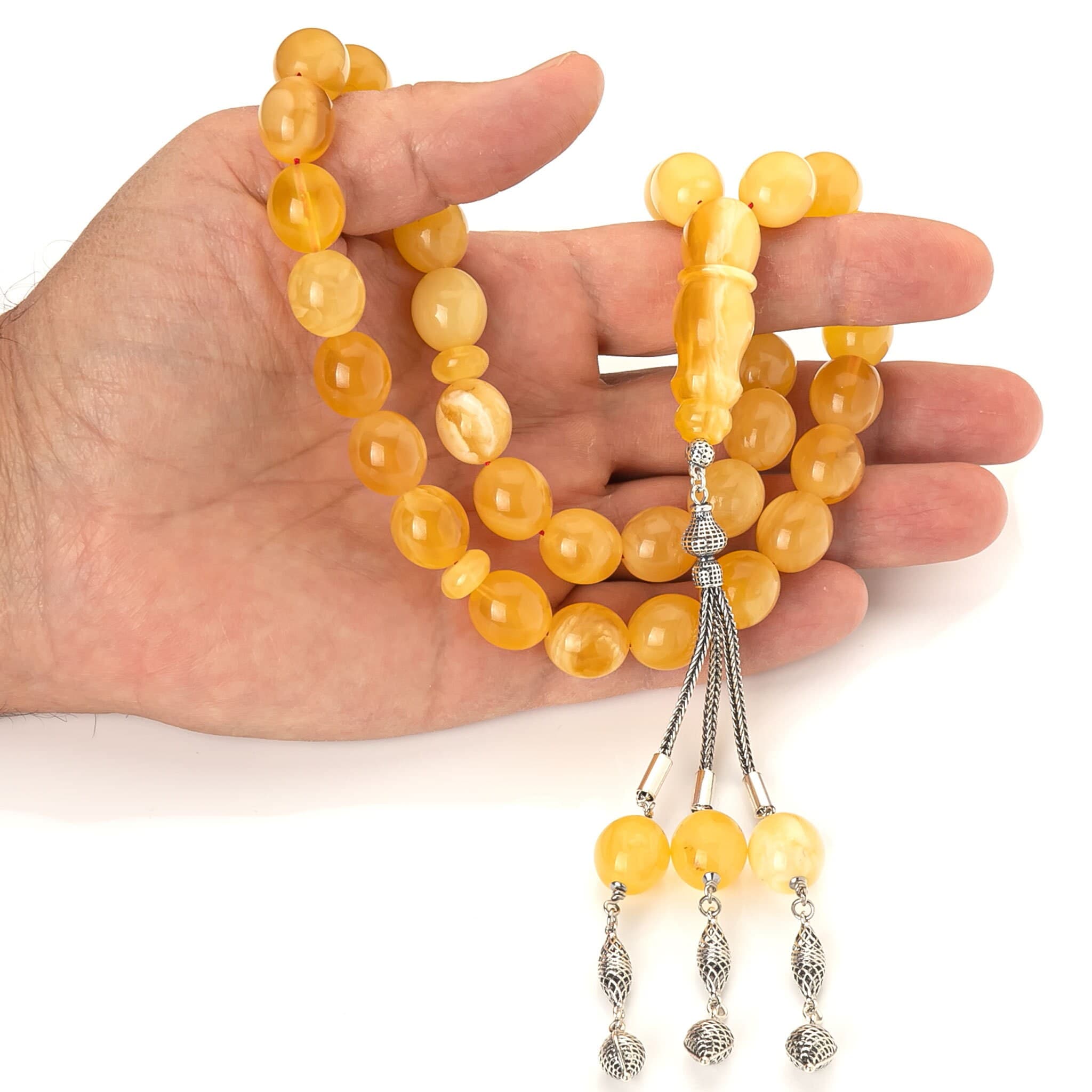 Genuine Baltic Amber Tasbih: Sterling Silver Tassel, Islamic Prayer Beads - image 2