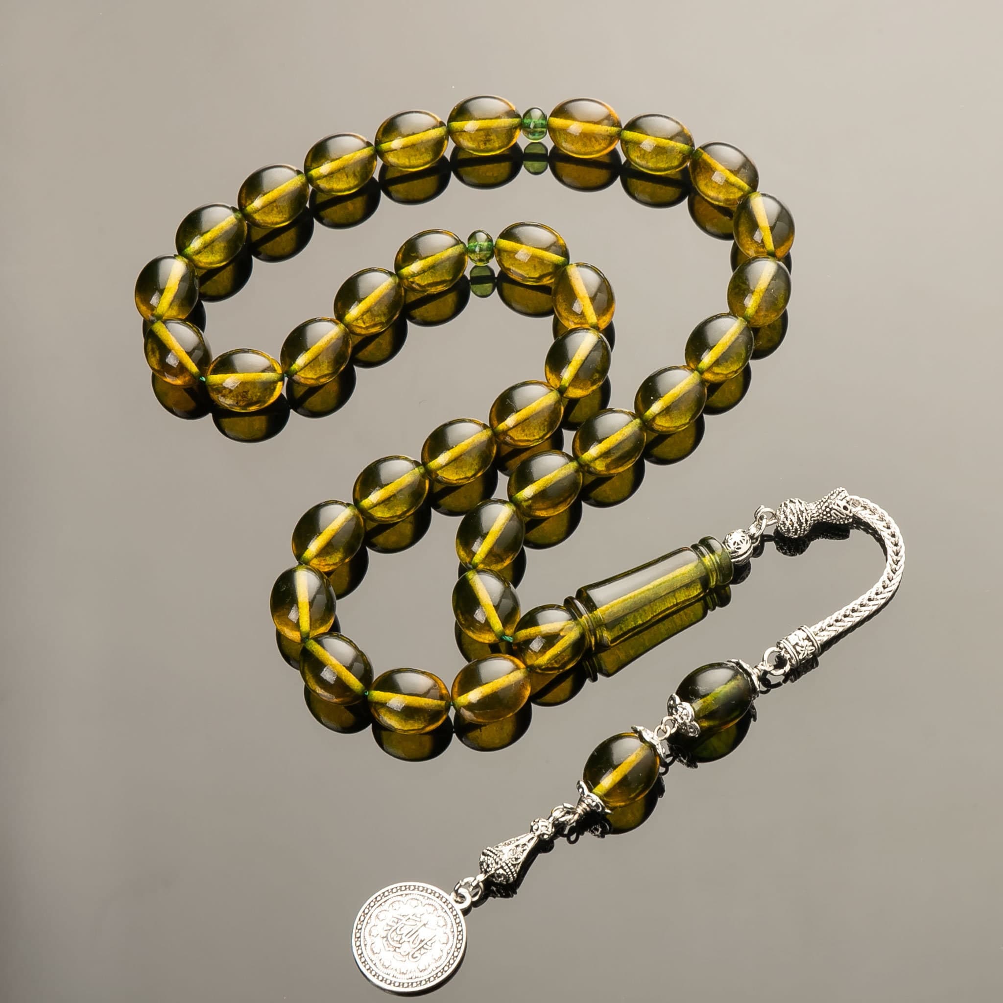 Green Baltic Amber Tasbih: 33-Bead Islamic Prayer Rosary - image 4