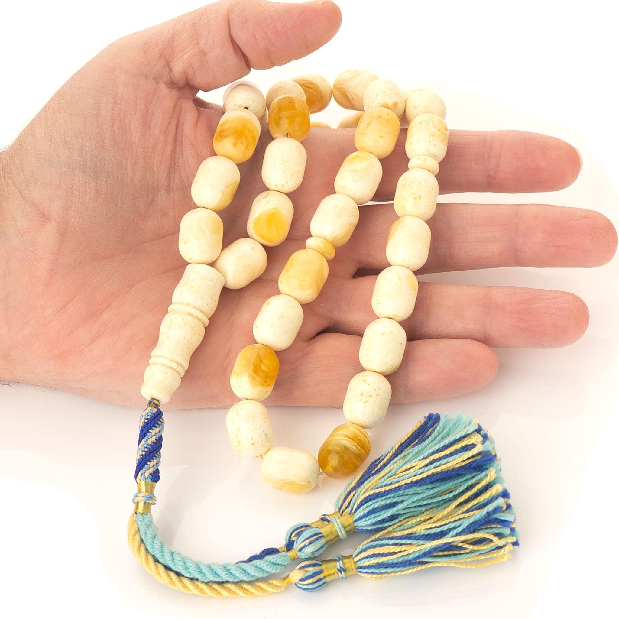 White Baltic Amber Tasbih – 33 Islamic Prayer Beads, 60g - Handmade  Amber Rosary - image 3
