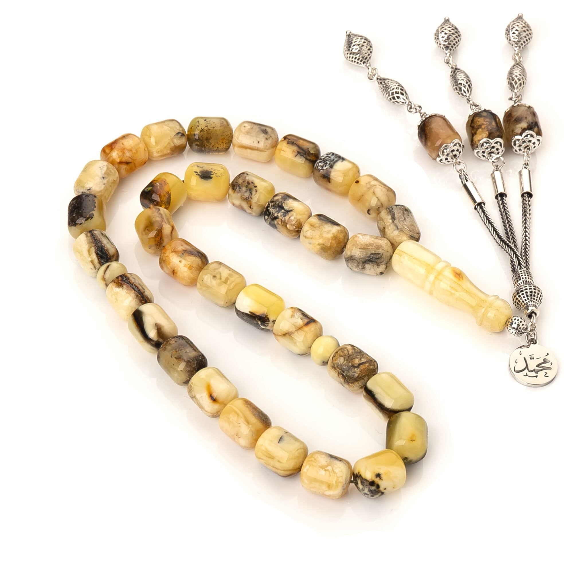 Natural Amber Tasbih-Silver Tassel-Islamic Prayer Beads,43g-Misbaha-كهرمان الماني - image 3
