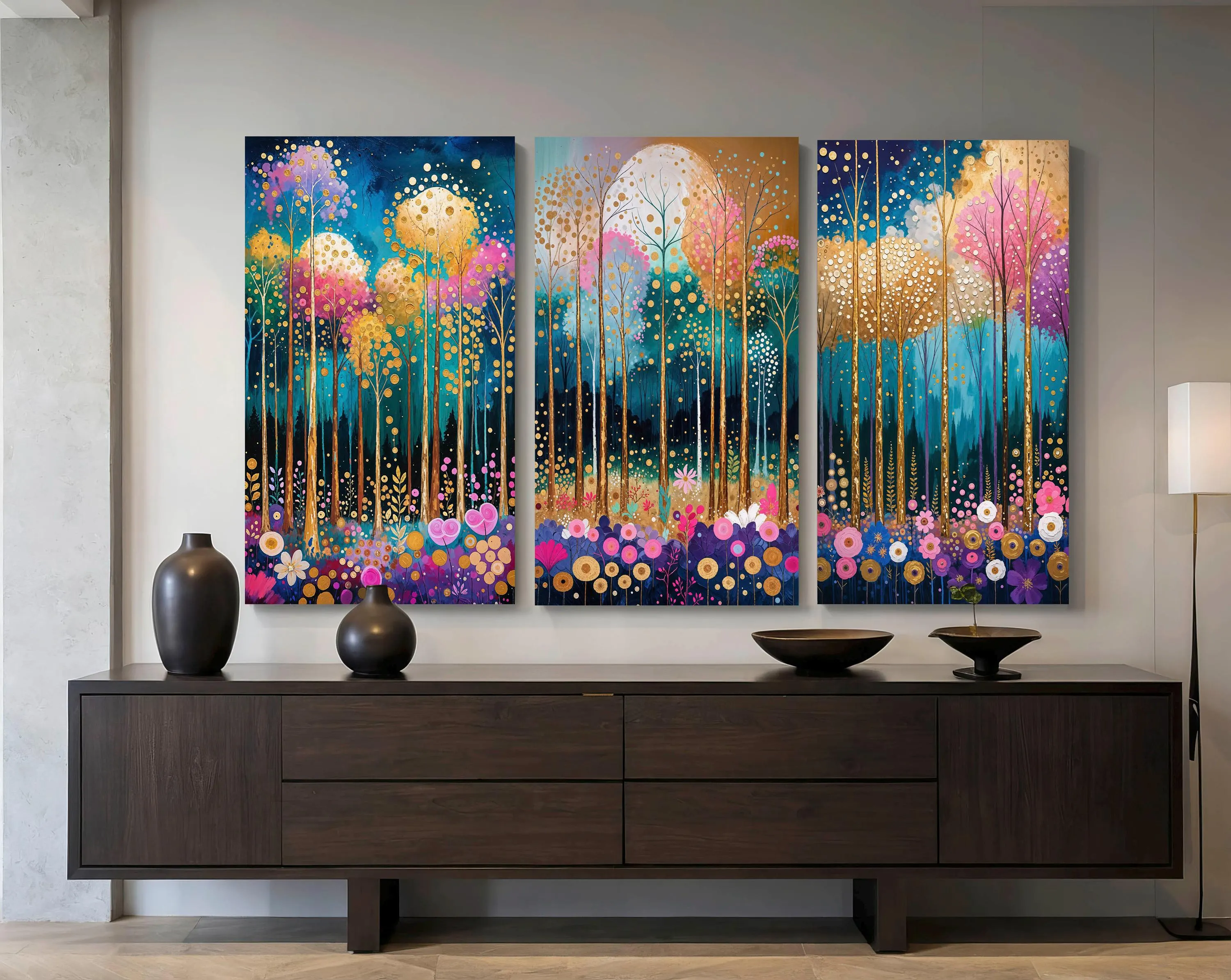 Rainforest Triptych Canvas Art – Abstract Jungle Giclée Print