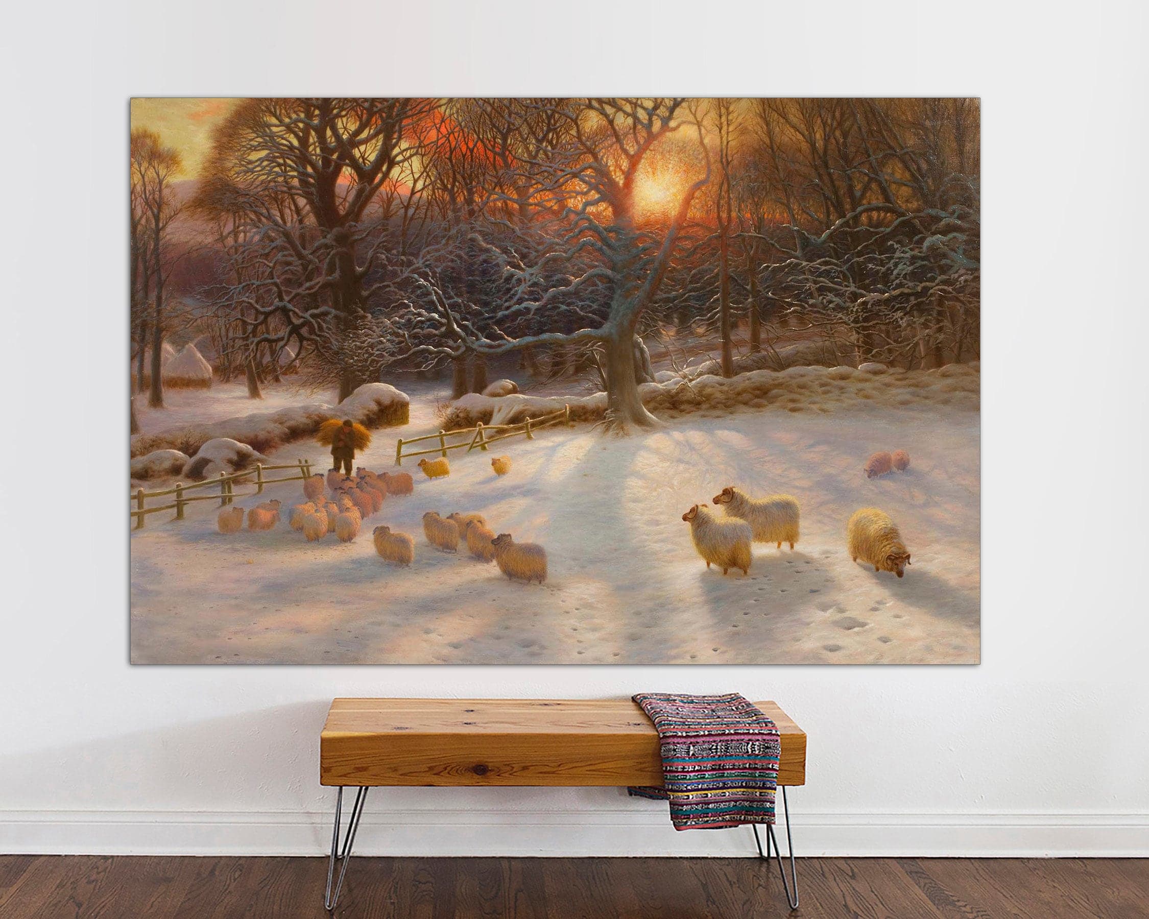 Winter Sunset Landscape Canvas Print, Sheep, Joseph Farquharson, Vintage Art