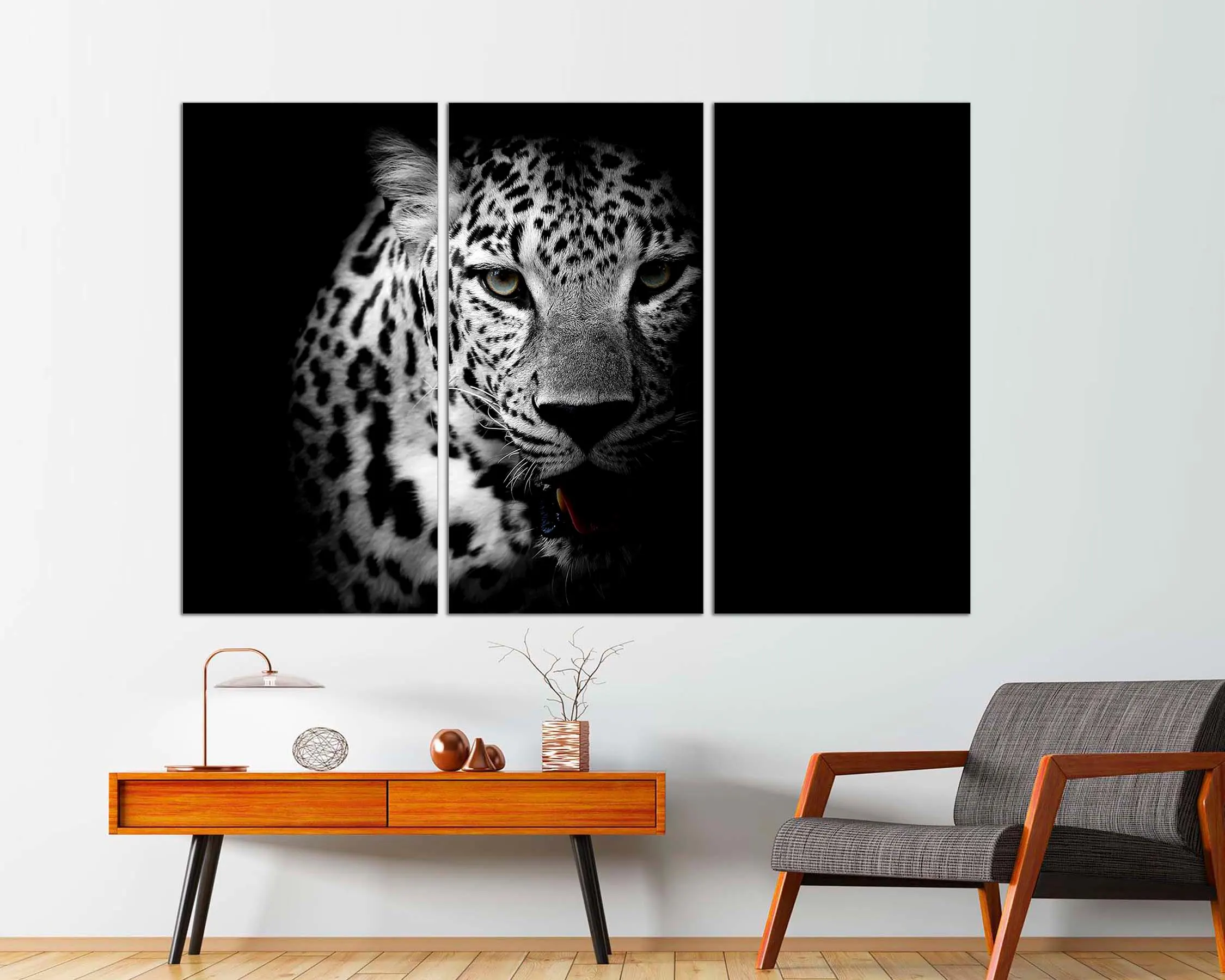 Black & White Leopard Canvas Print, 3-Panel Animal Wall Art - image 5