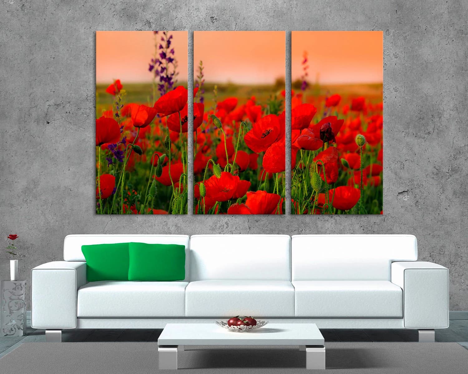 Red Poppy Field Sunset Canvas Print, Botanical Wall Decor - image 5