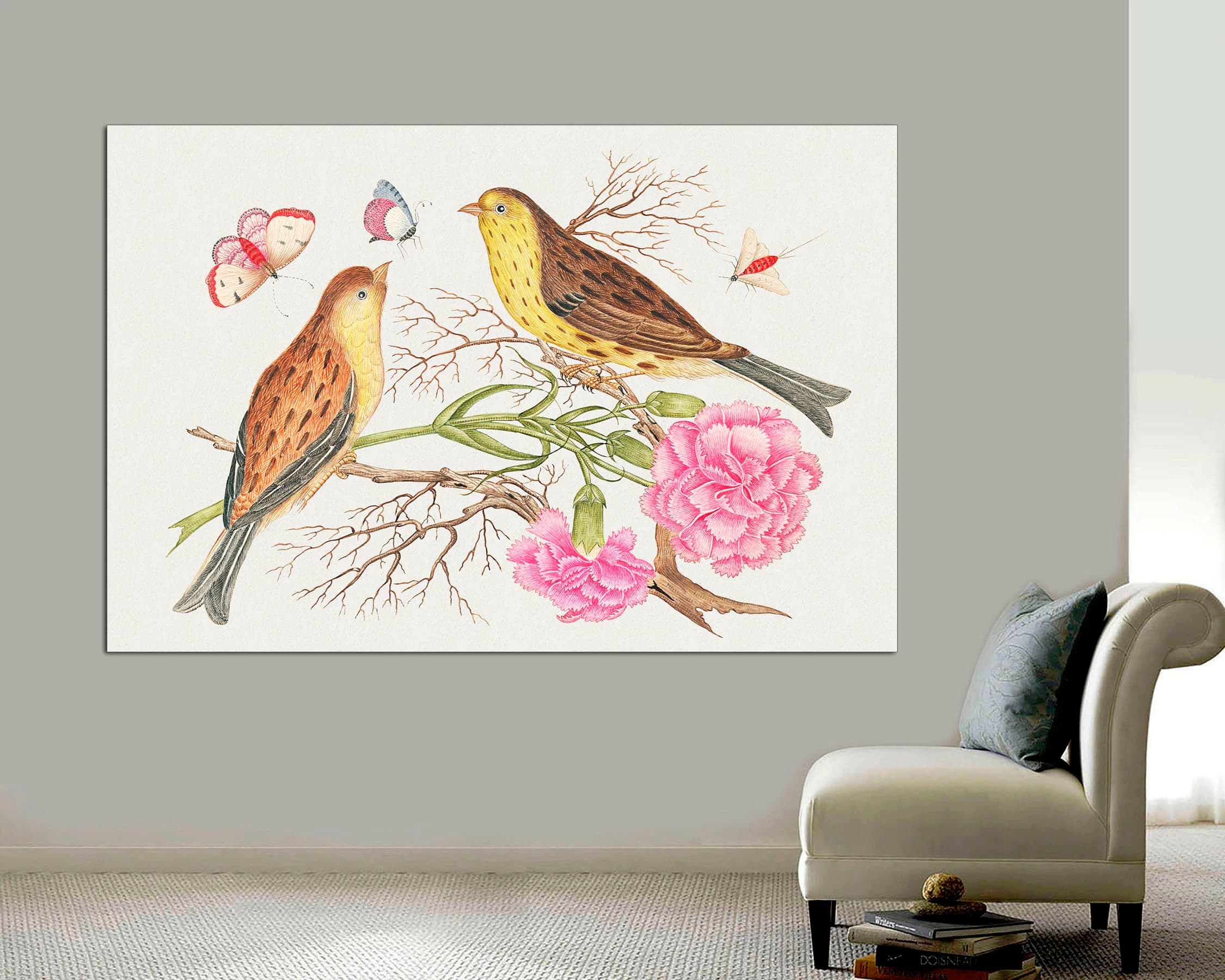 Victorian Bird Canvas Print, 18th Century Botanical Art, Ready to Hang