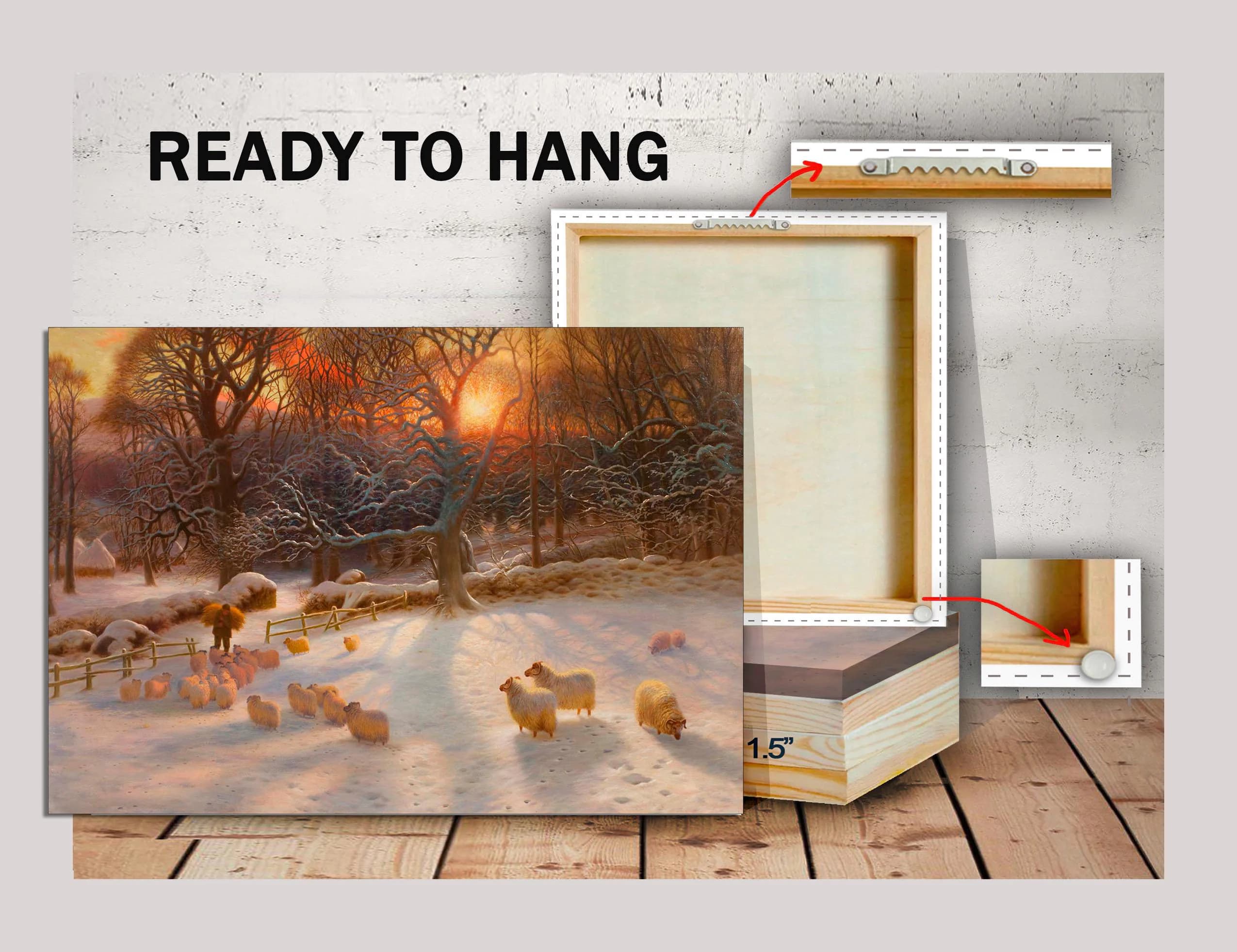 Winter Sunset Landscape Canvas Print, Sheep, Joseph Farquharson, Vintage Art - image 4
