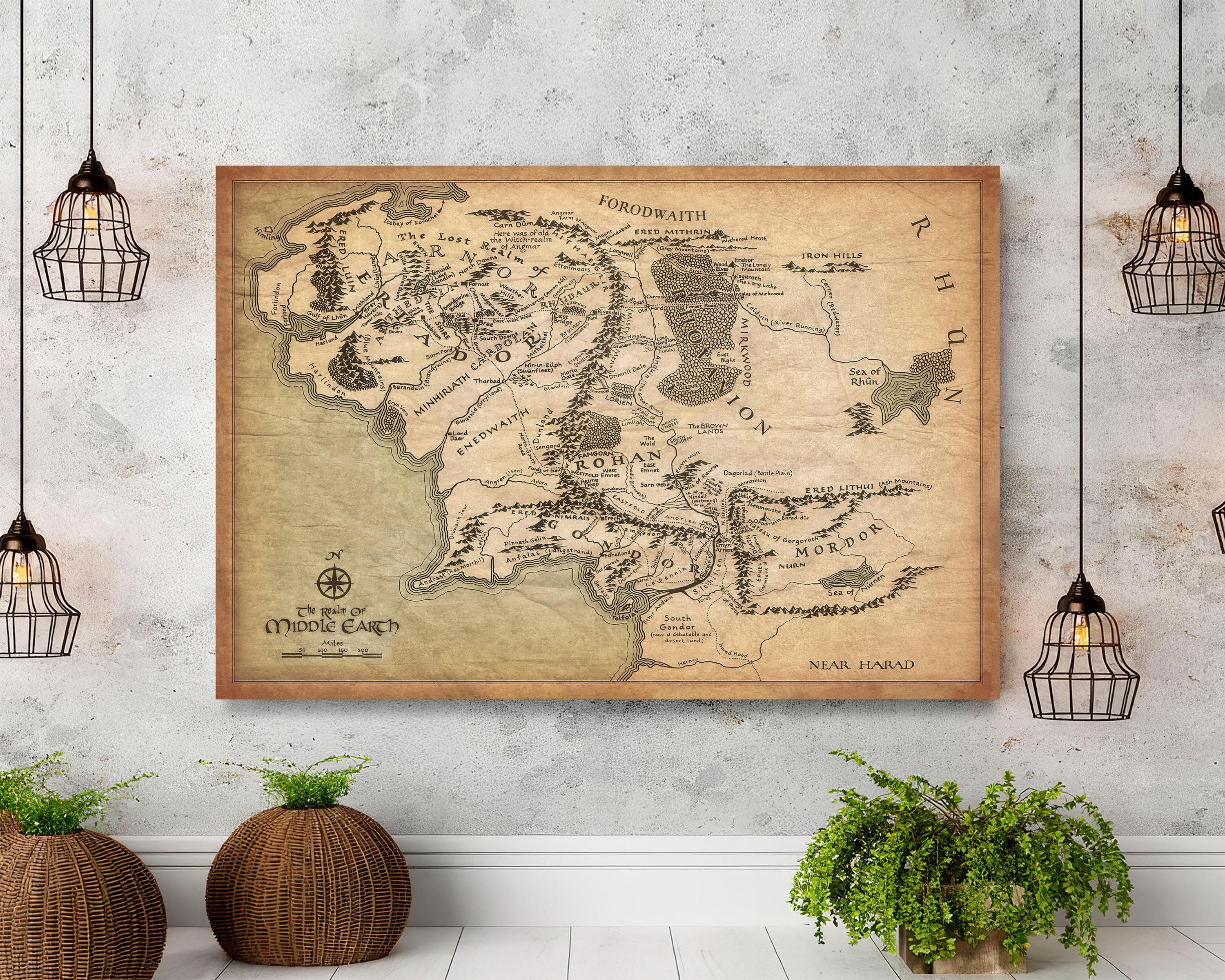 Middle Earth Map Wall Art – Vintage Fantasy World Canvas – Inspired Decor