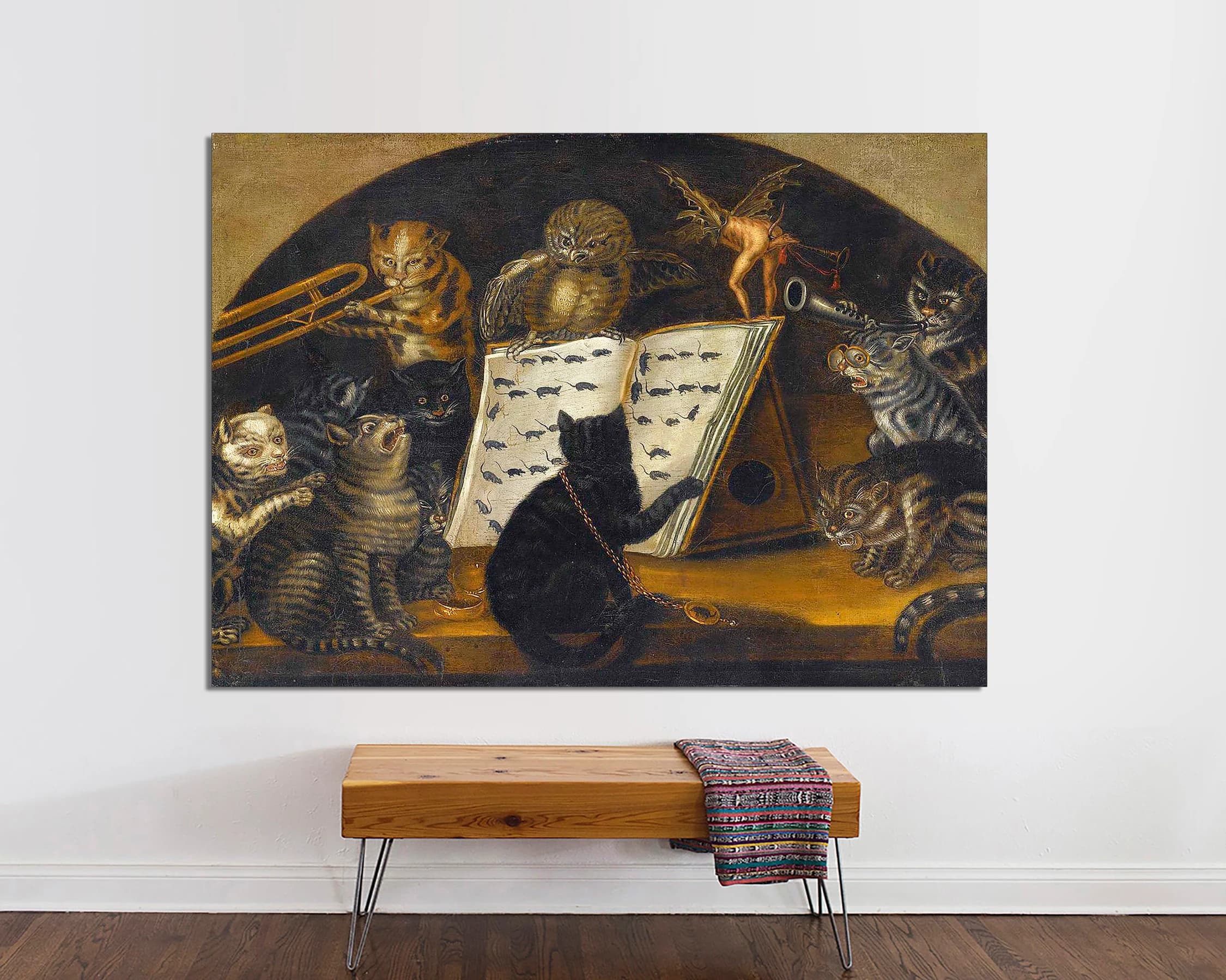 Renaissance Cat Orchestra Canvas Print, Weird Antique Art, Ready to Hang
