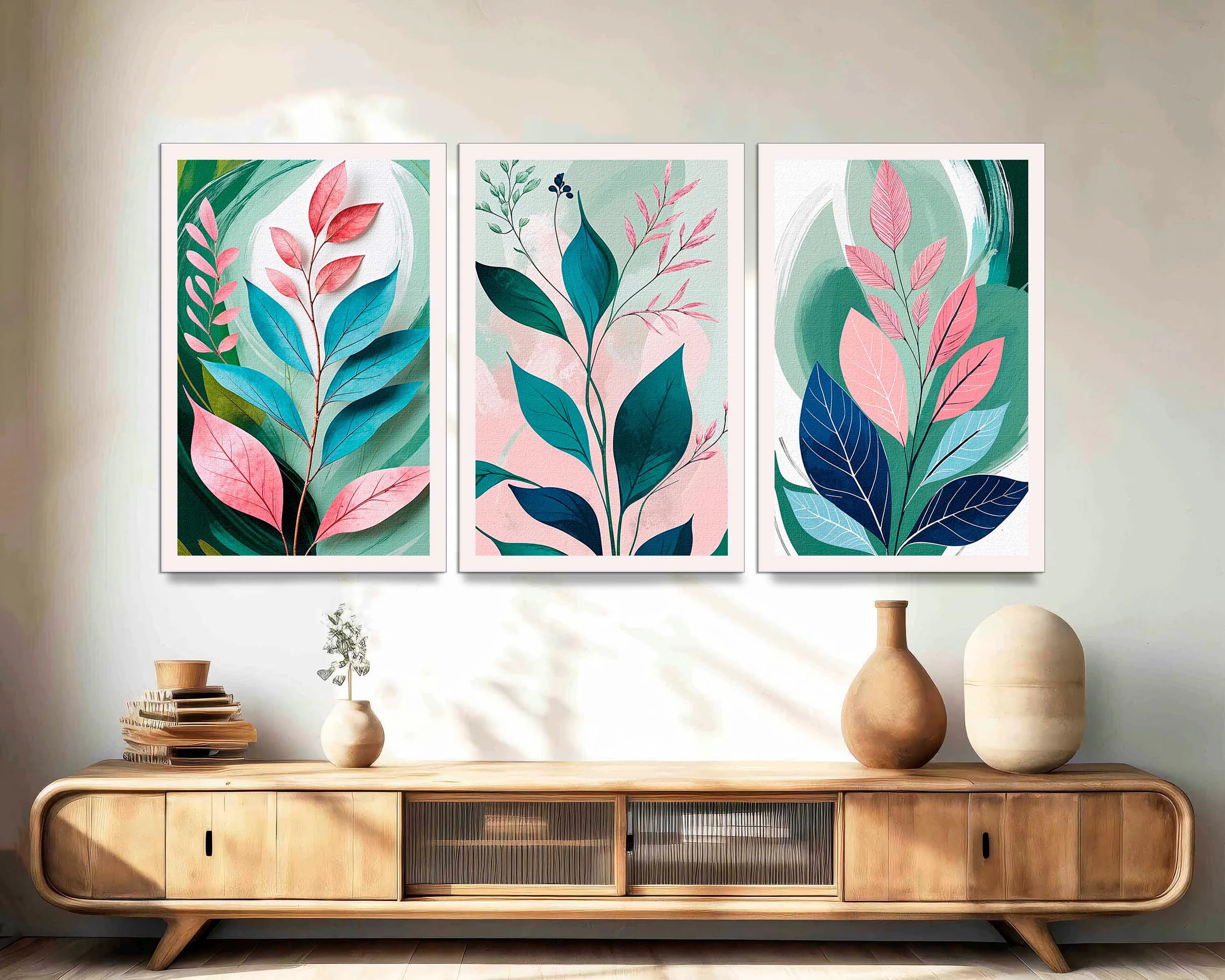 Abstract Floral Canvas Print Set, Mid-Century Modern Botanical Wall Art