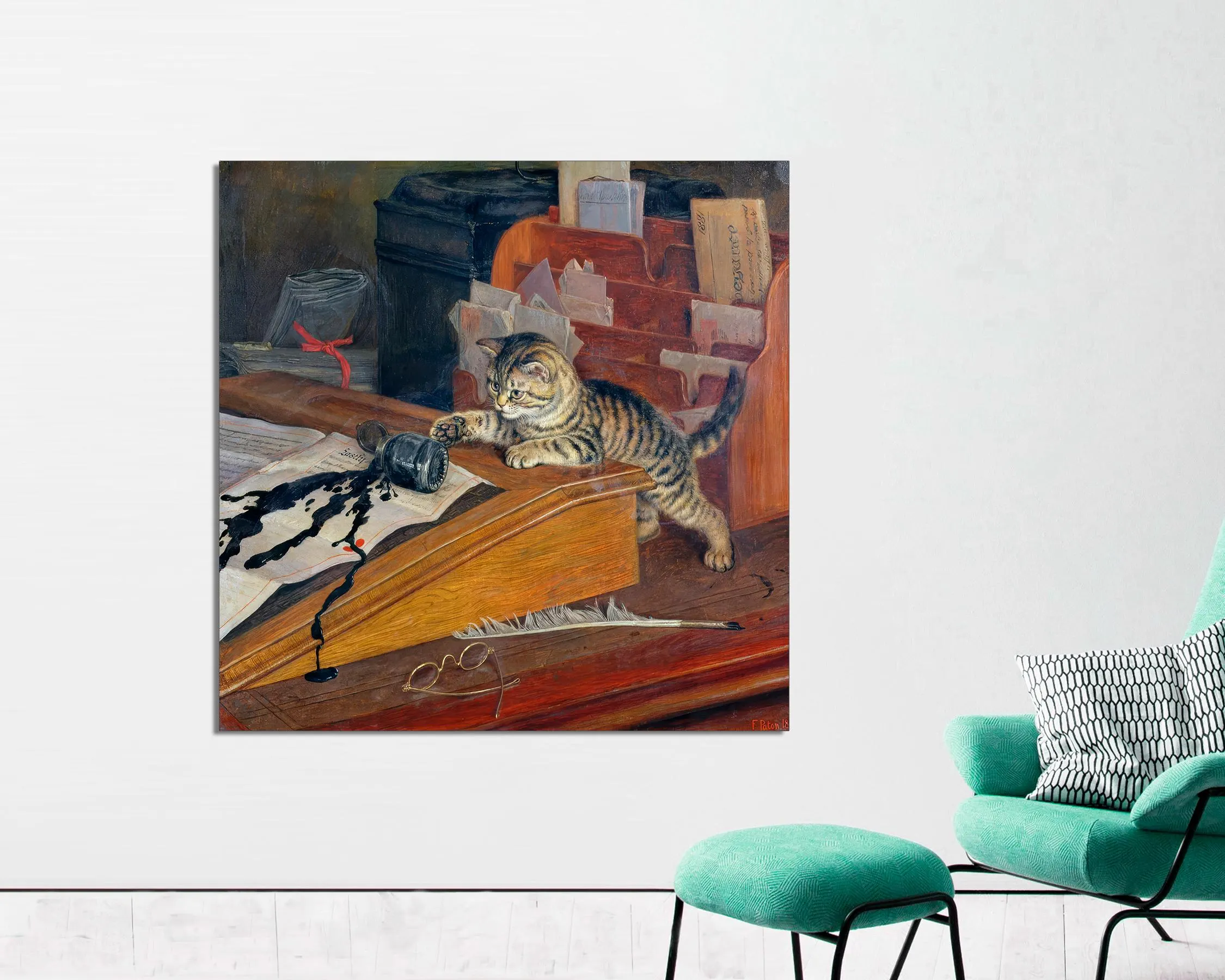 Vintage Cat Painting Canvas Print, "Witness my Act and Deed"