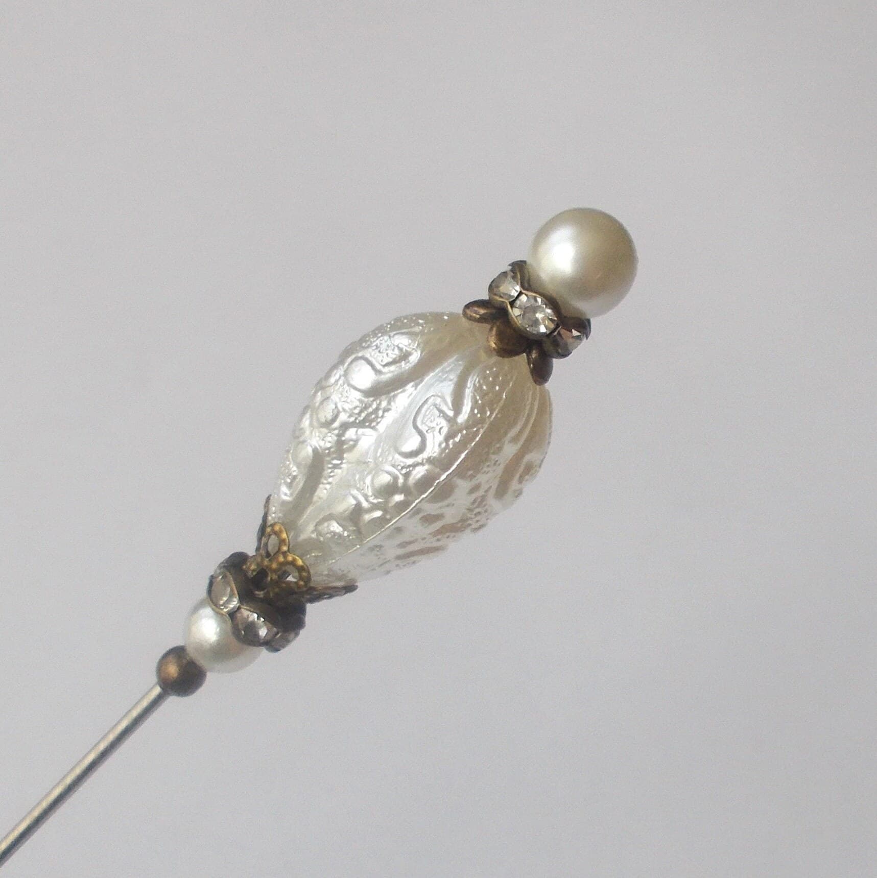 Handmade Faux Pearl Hatpin: Silver, Gold, or Bronze Steel Pin - image 4