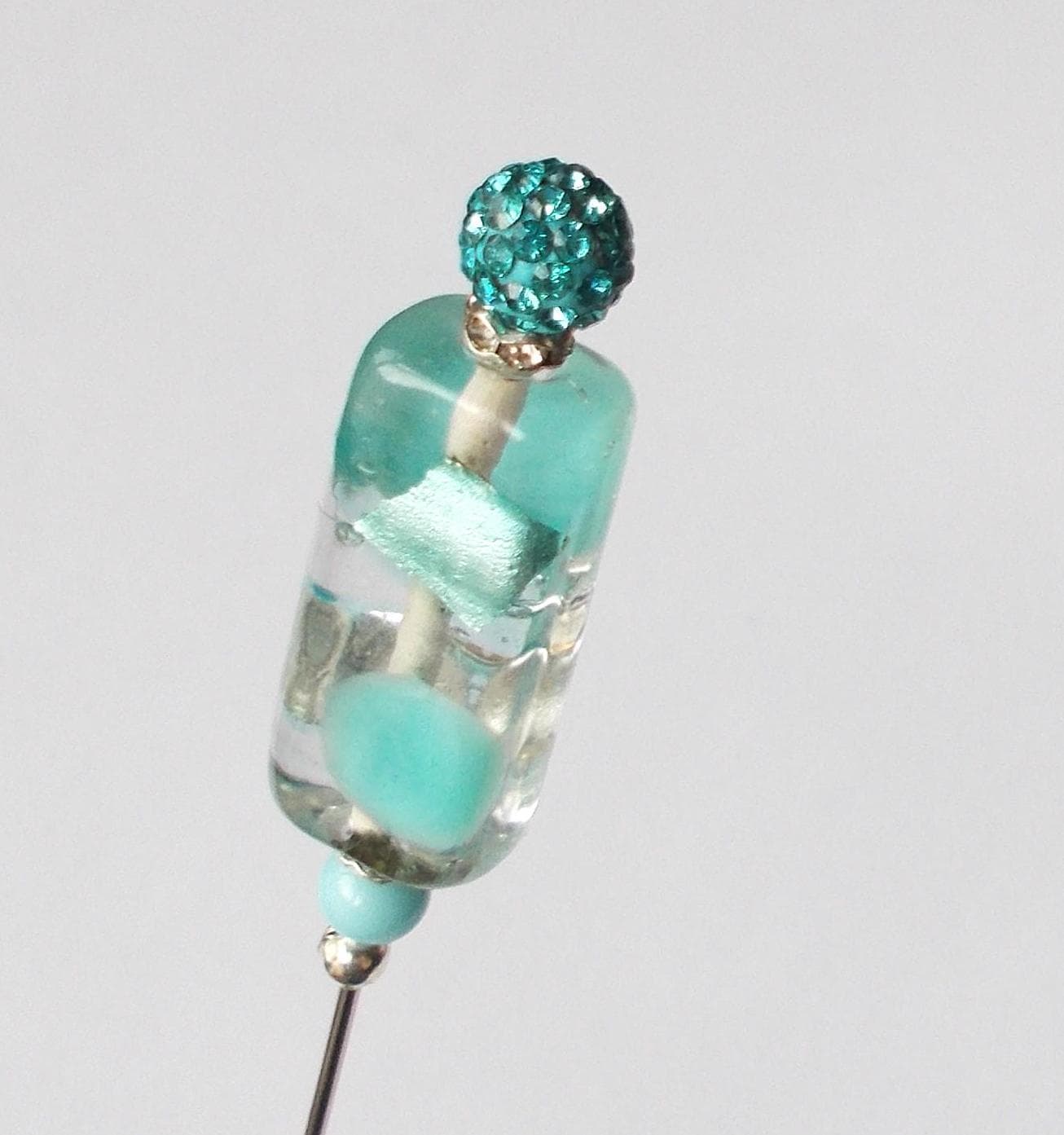Handmade Pale Blue Glass Bead Hatpin - Silver Tone Steel (6.25 inch) - image 4