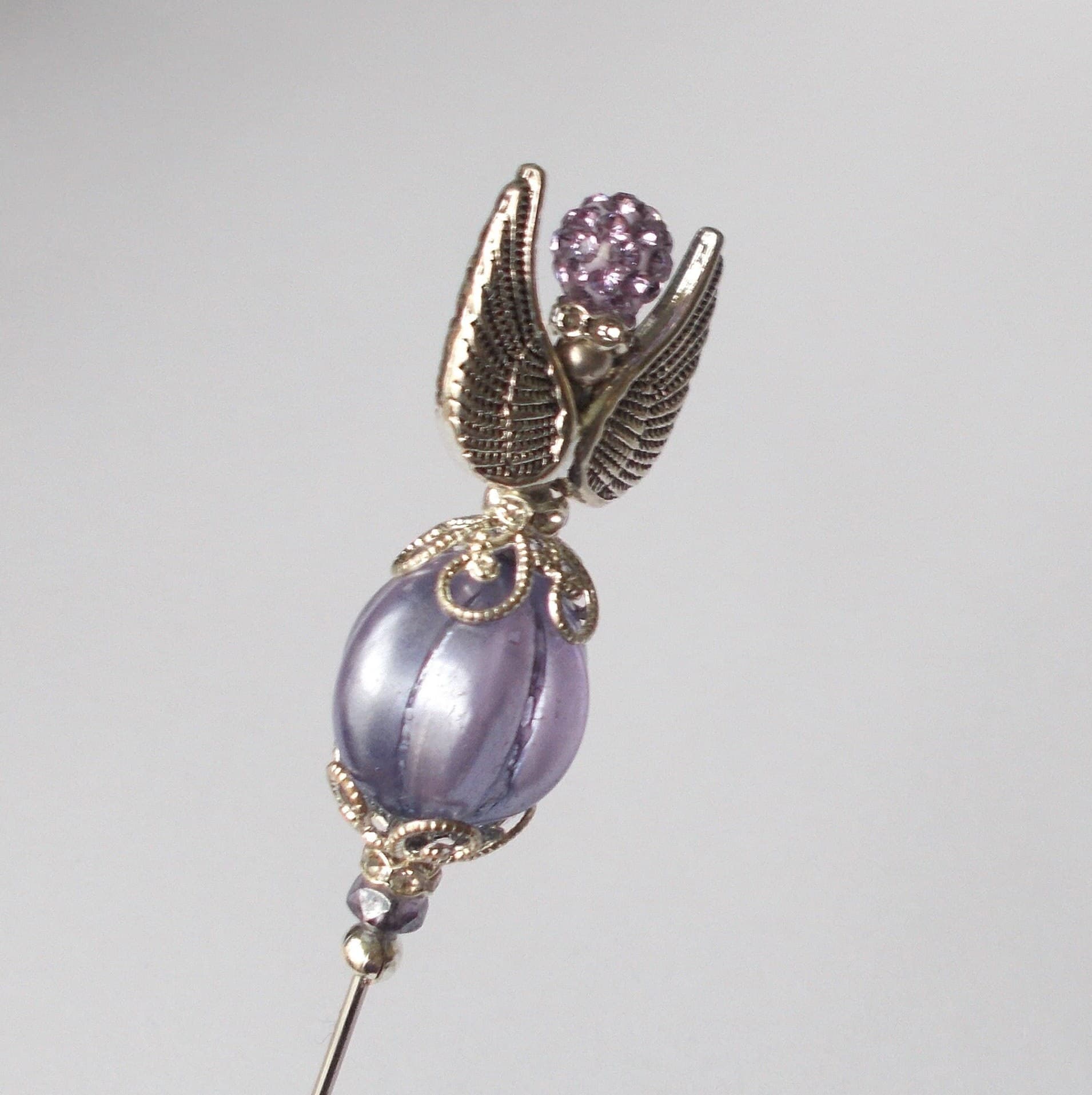 Lilac Glass Angel Hatpin: Handmade Silver Steel Pin (6.25 inch) - image 5
