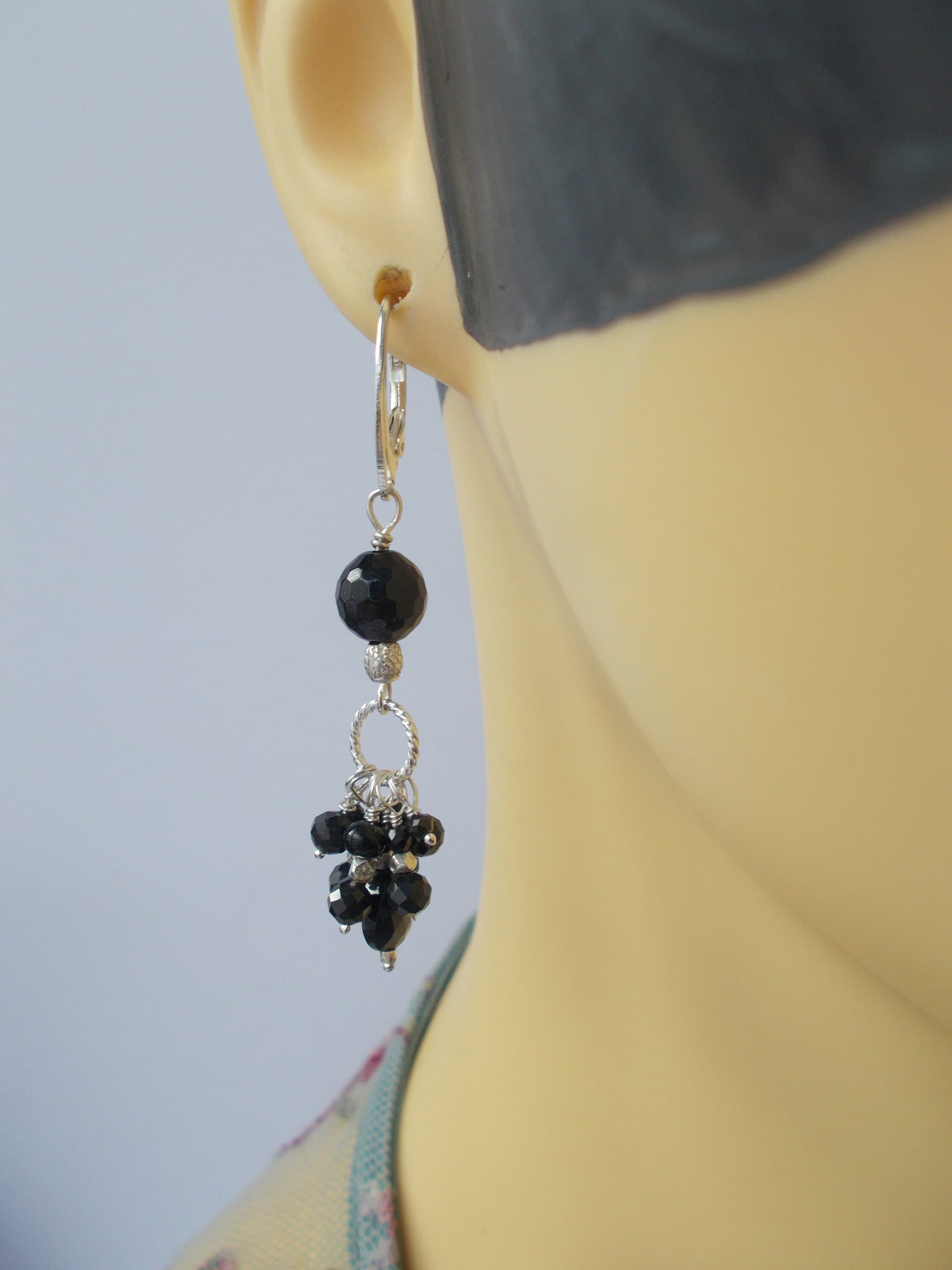 Handmade Black Agate & Spinel Sterling Silver Drop Earrings - image 3
