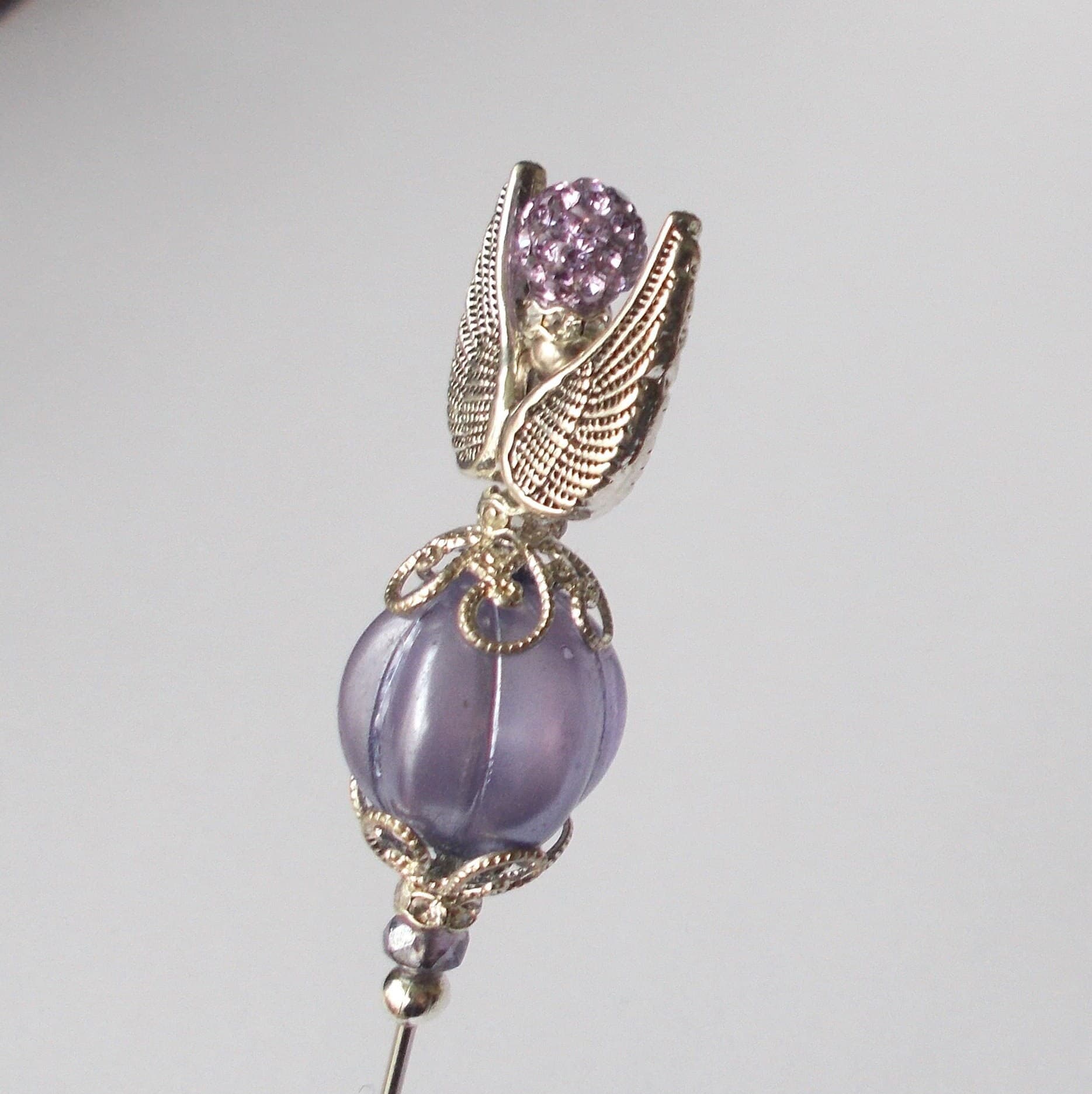 Lilac Glass Angel Hatpin: Handmade Silver Steel Pin (6.25 inch) - image 4