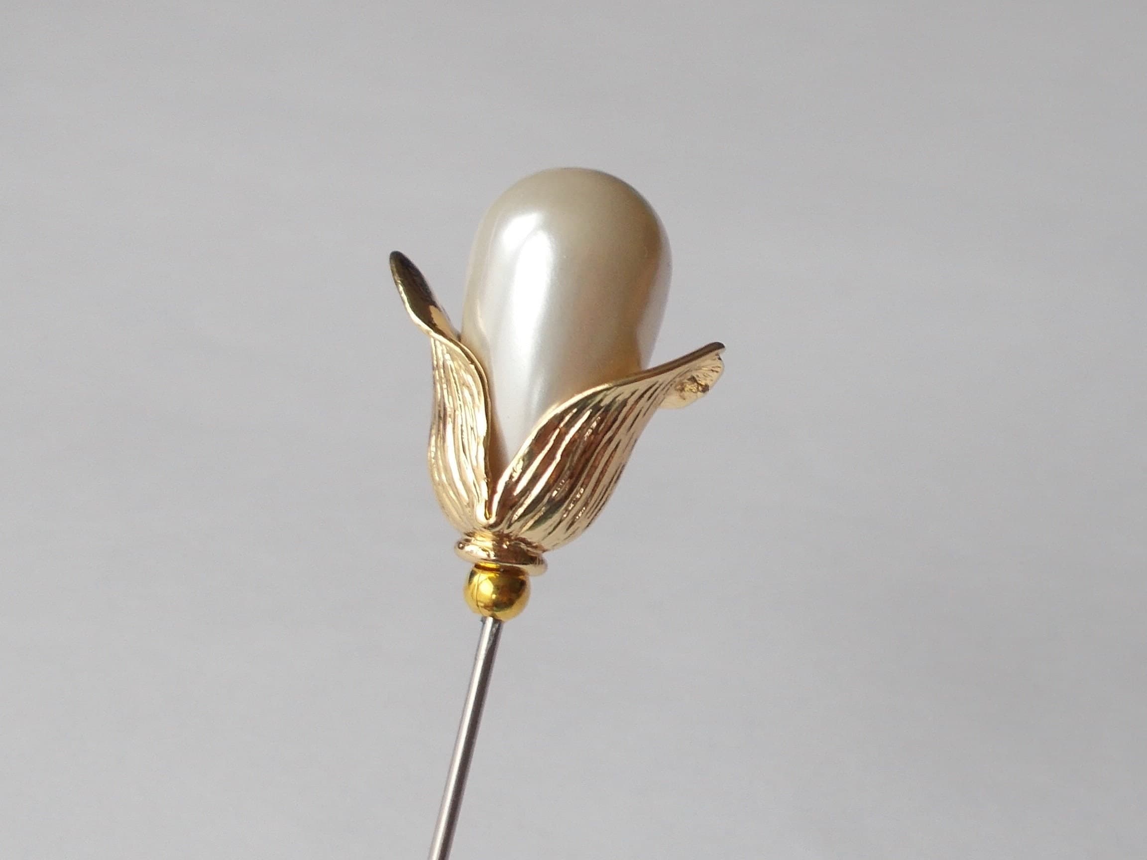 Hatpin - Snowdrop Inspired Classic White faux pearl & gold coloured findings approx 5.5 inch Handmade 1mm Steel Hatpin / Hat Pin