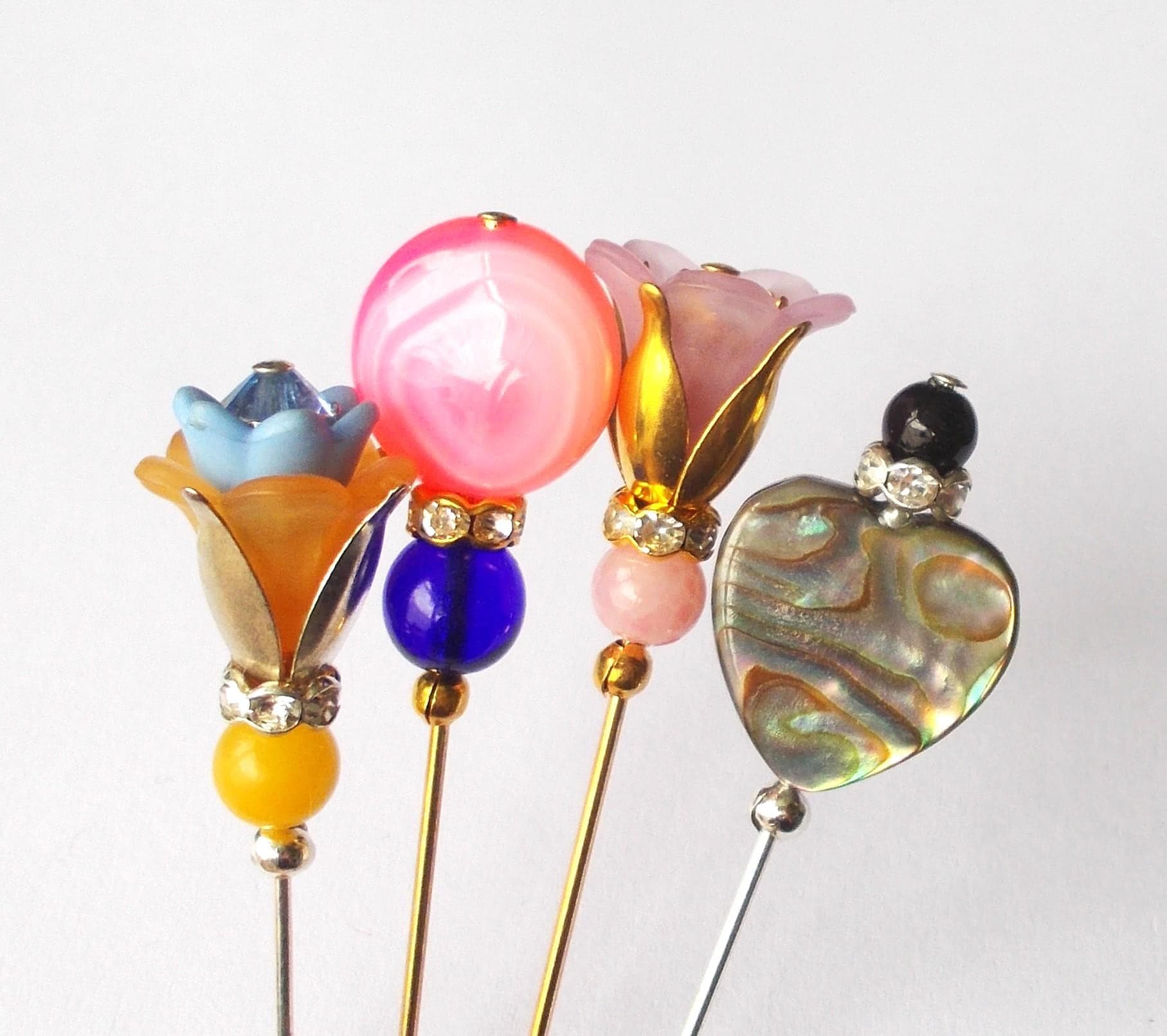 4 Hijab / Lapel / Veil Pins - Handmade Glass / Faux Pearl & Lucite Hat Pins - image 5