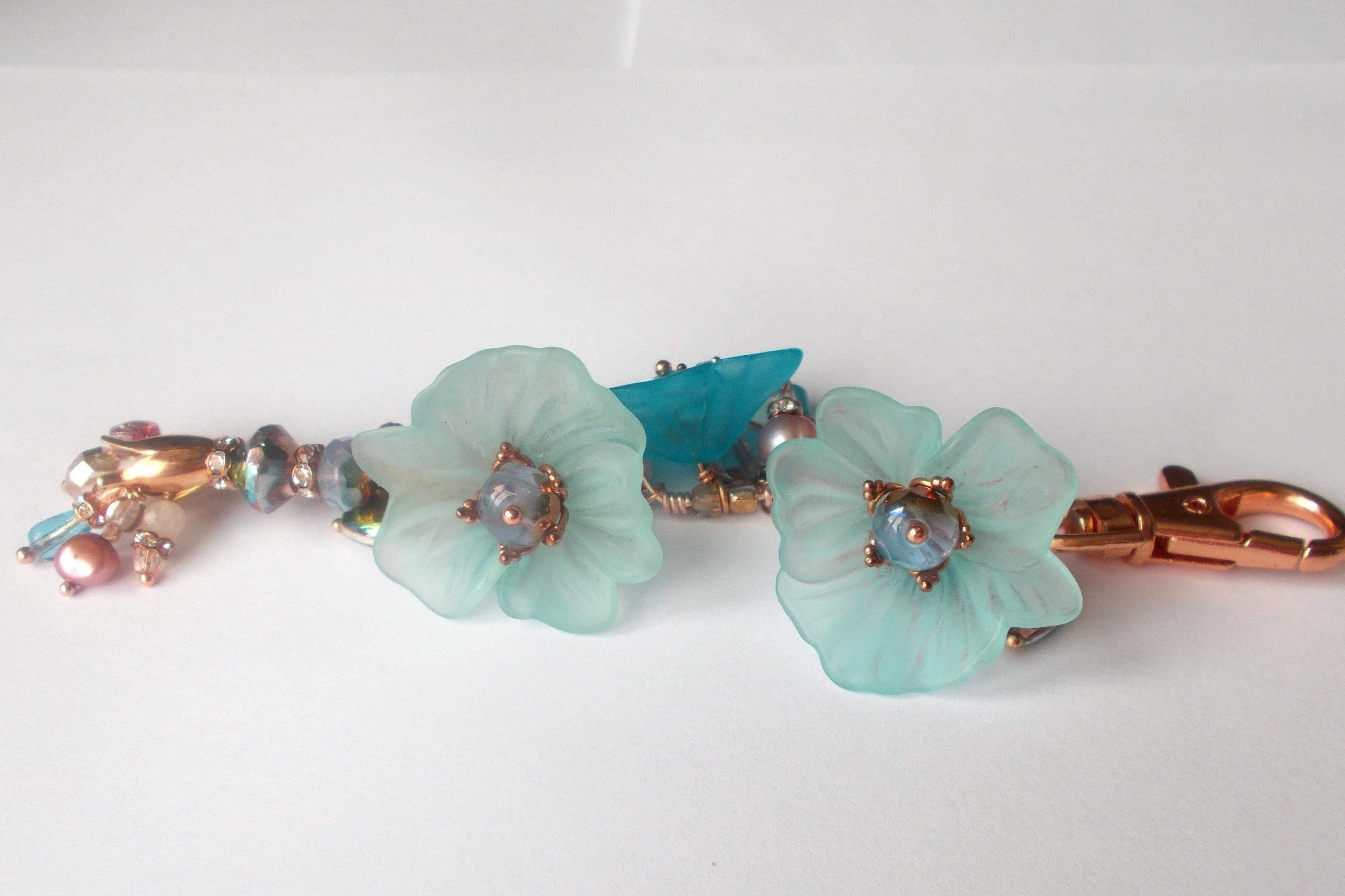 Handmade Lucite Flower Bag Charm: Rose Gold & Pastel Beads - image 3