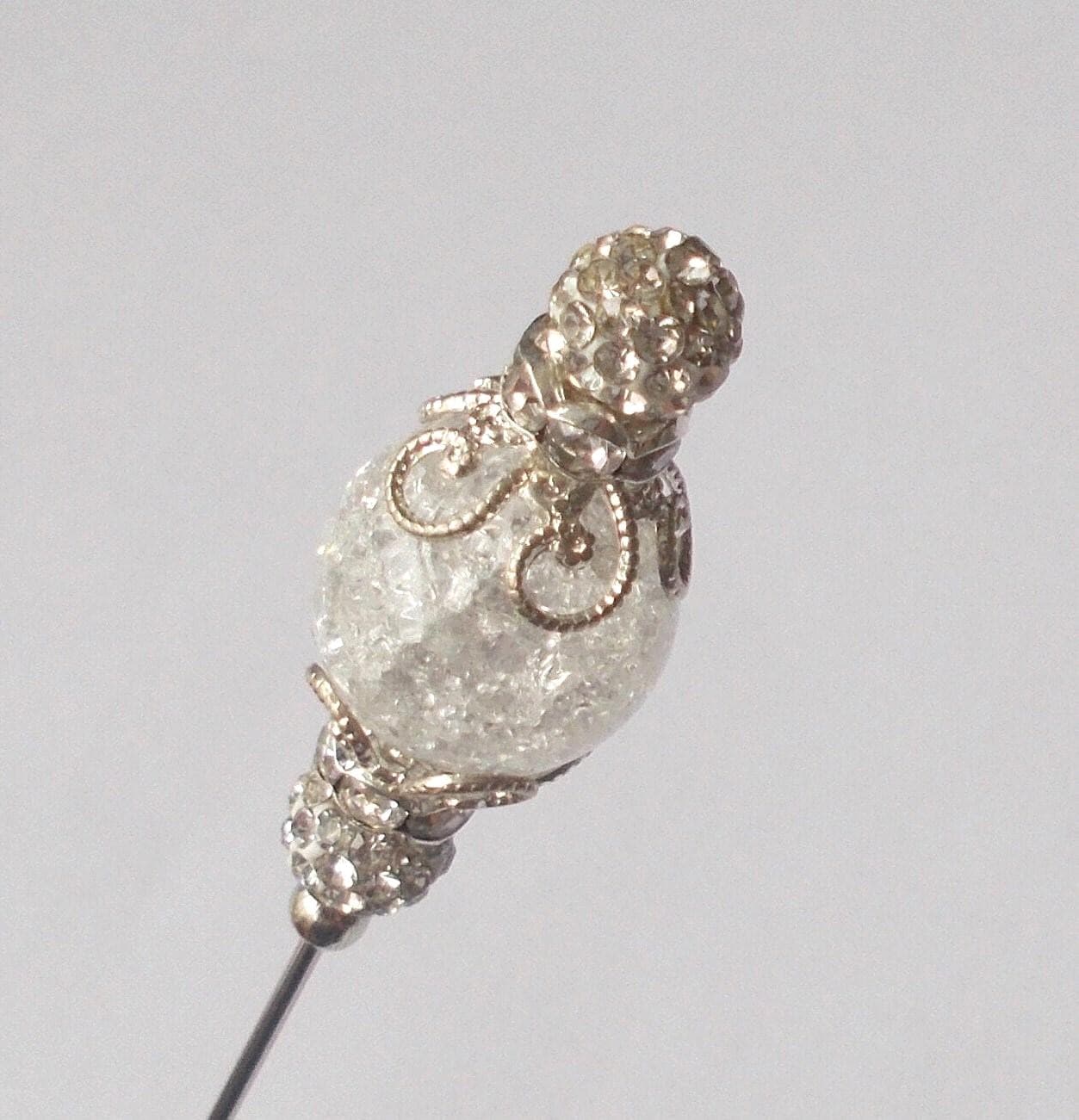 Hatpin - Lovely Clear Mix Crackle Bead 5.25 inch Handmade 1mm Diameter Steel Hatpin / Hat Pin - Gift For Her - image 5