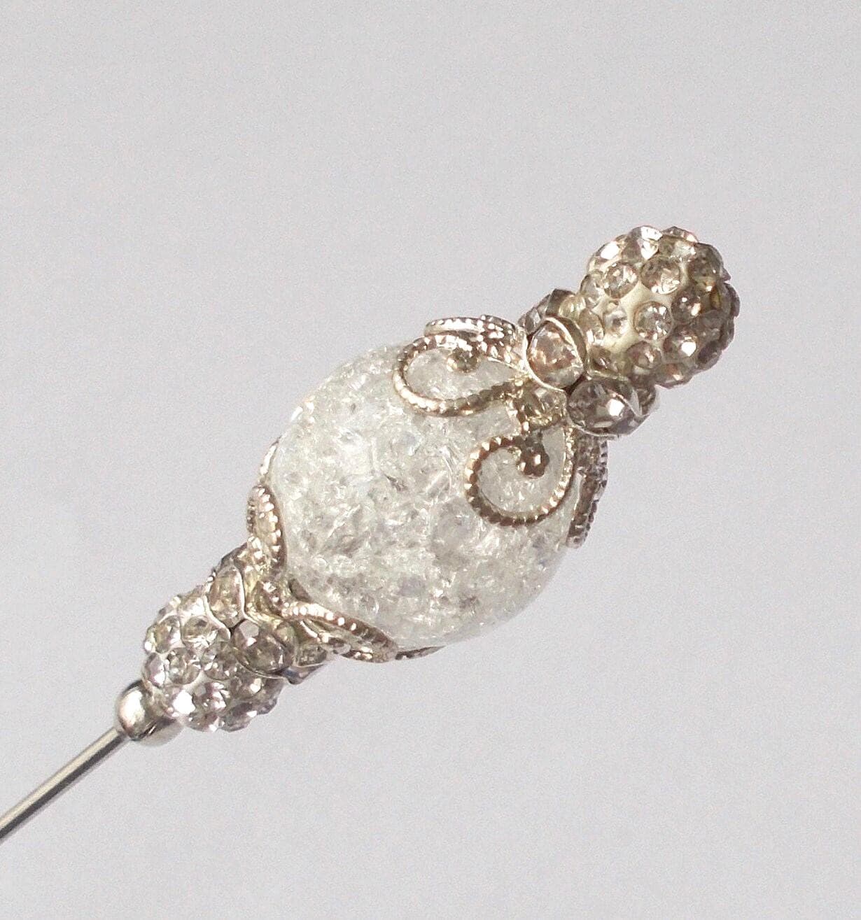 Hatpin - Lovely Clear Mix Crackle Bead 5.25 inch Handmade 1mm Diameter Steel Hatpin / Hat Pin - Gift For Her - image 3