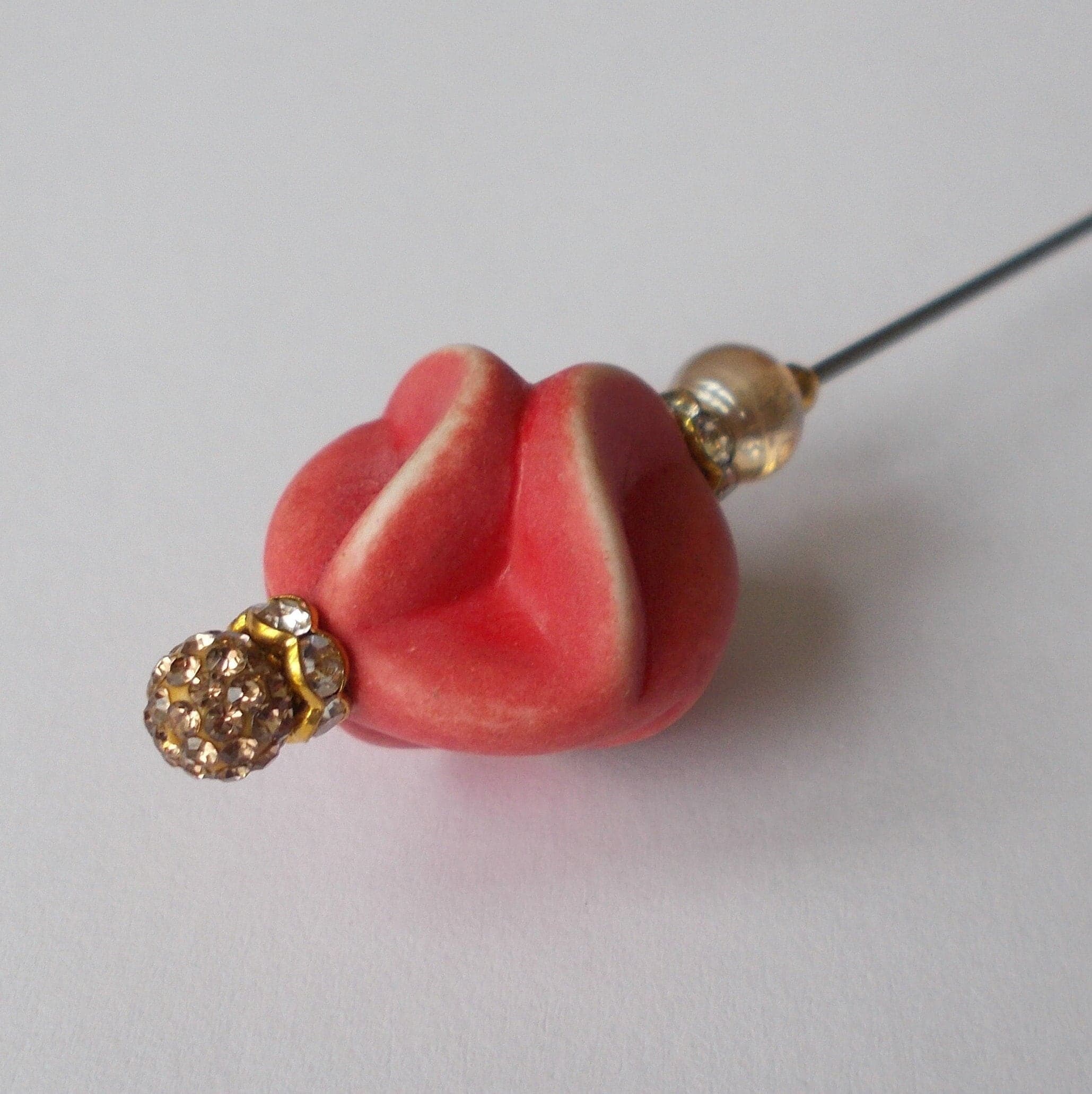 Vintage Style Hatpin: Orange Lucite, Champagne Glass Bead, Handmade - image 3