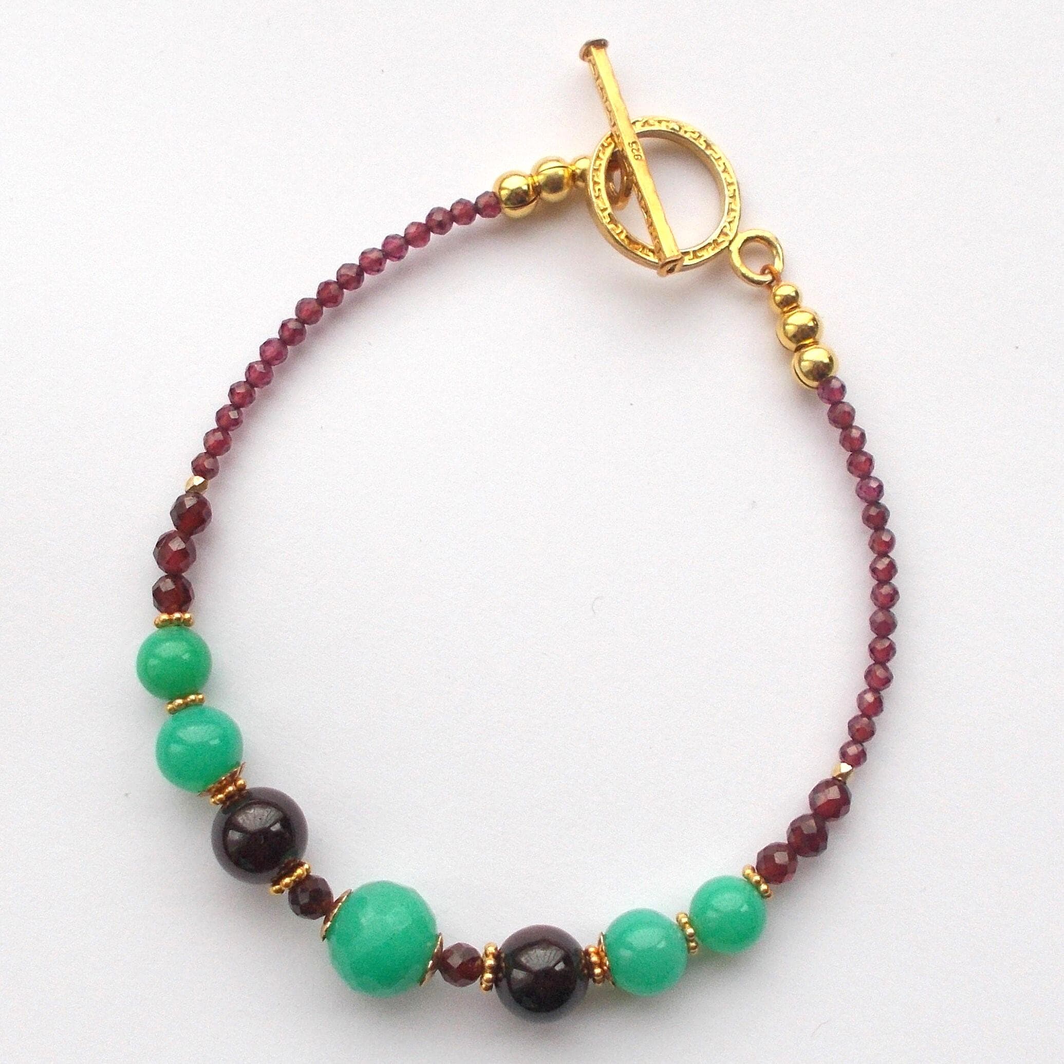 Chrysoprase Garnet Bracelet: Handmade Gold Vermeil Gemstone Jewelry