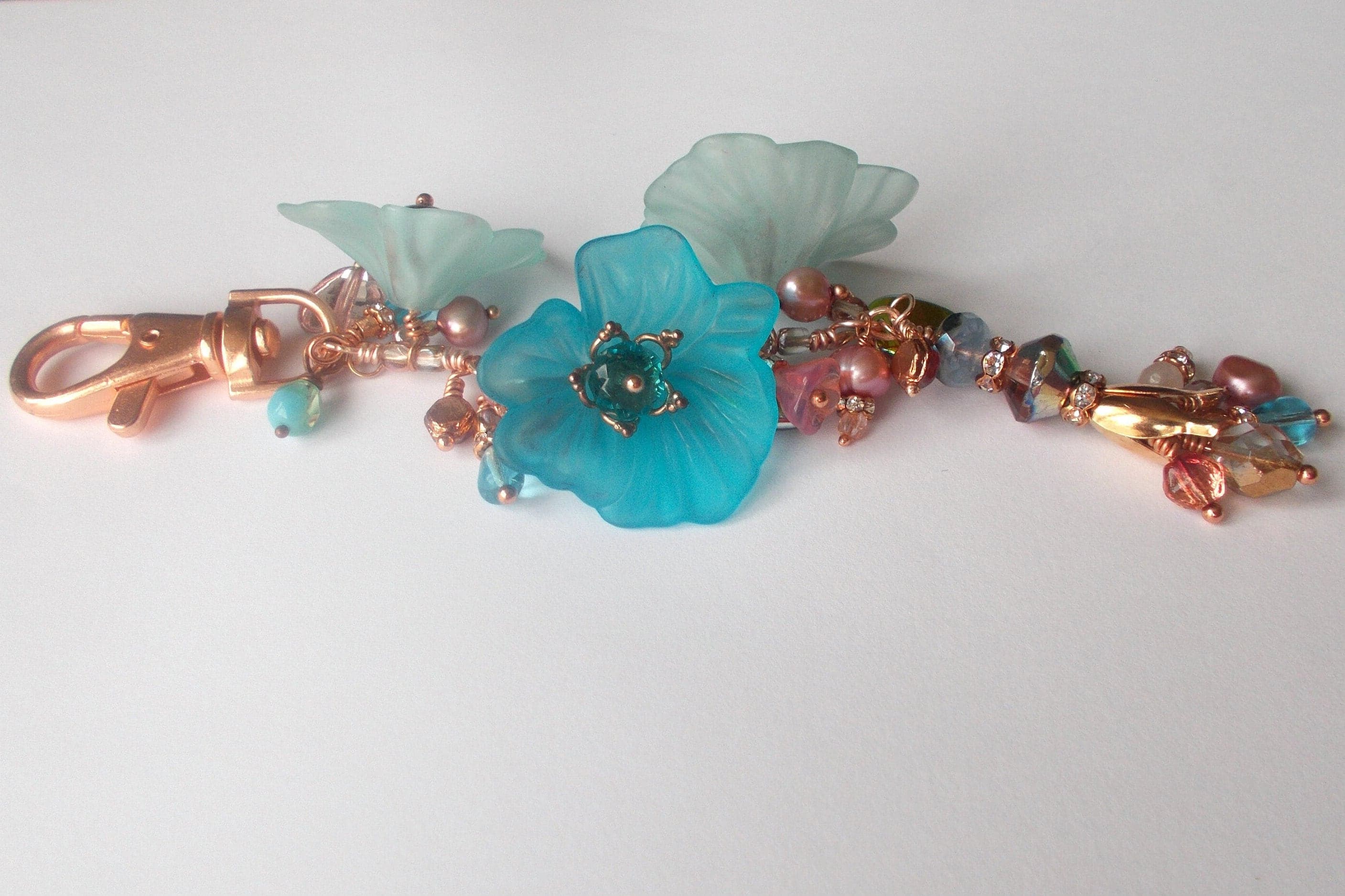 Handmade Lucite Flower Bag Charm: Rose Gold & Pastel Beads - image 4