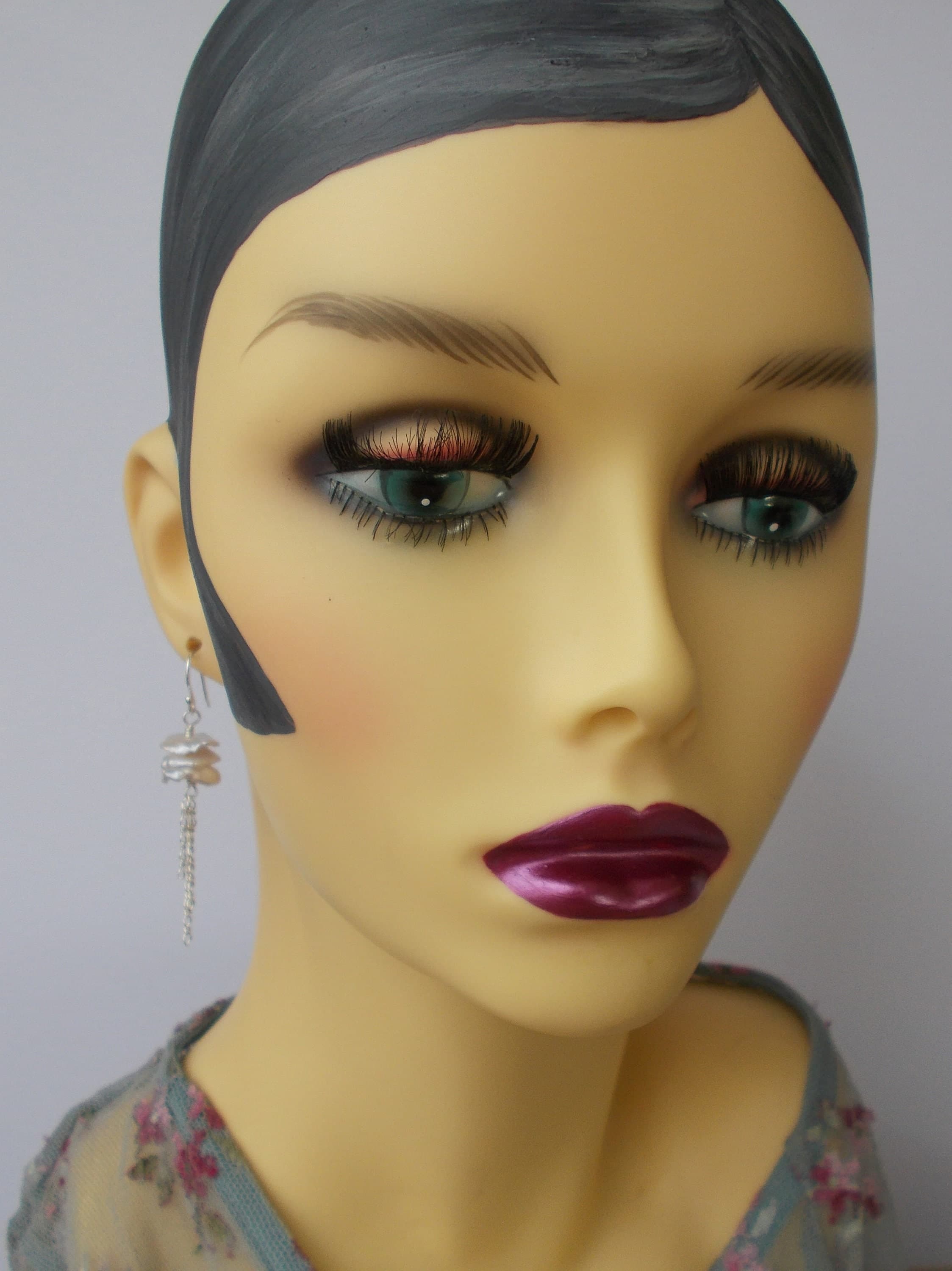Iridescent Keshi Pearl Earrings: Sterling Silver Tassel, Handmade - image 4