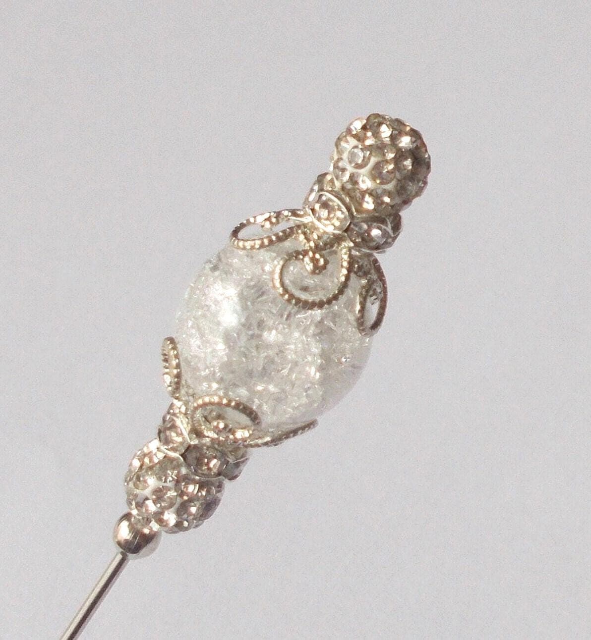 Hatpin - Lovely Clear Mix Crackle Bead 5.25 inch Handmade 1mm Diameter Steel Hatpin / Hat Pin - Gift For Her - image 4
