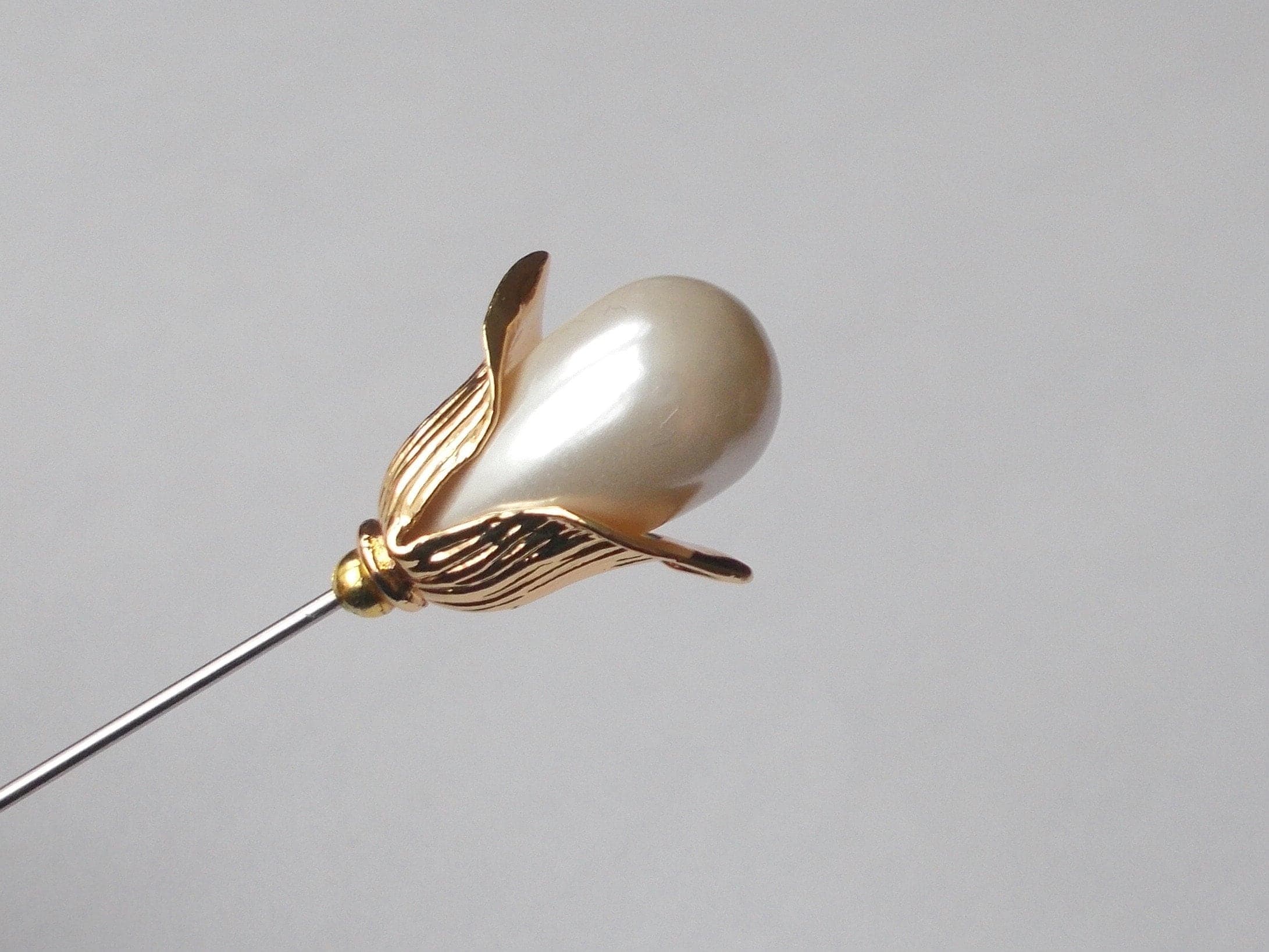 Veil Pin - 3.5 Inch Long Snowdrop Inspired White Faux Pearl Hat Pin/ Veil Pin/ Gold Findings - Handmade 1mm or 1.2mm Diameter Steel Hat Pins - image 4
