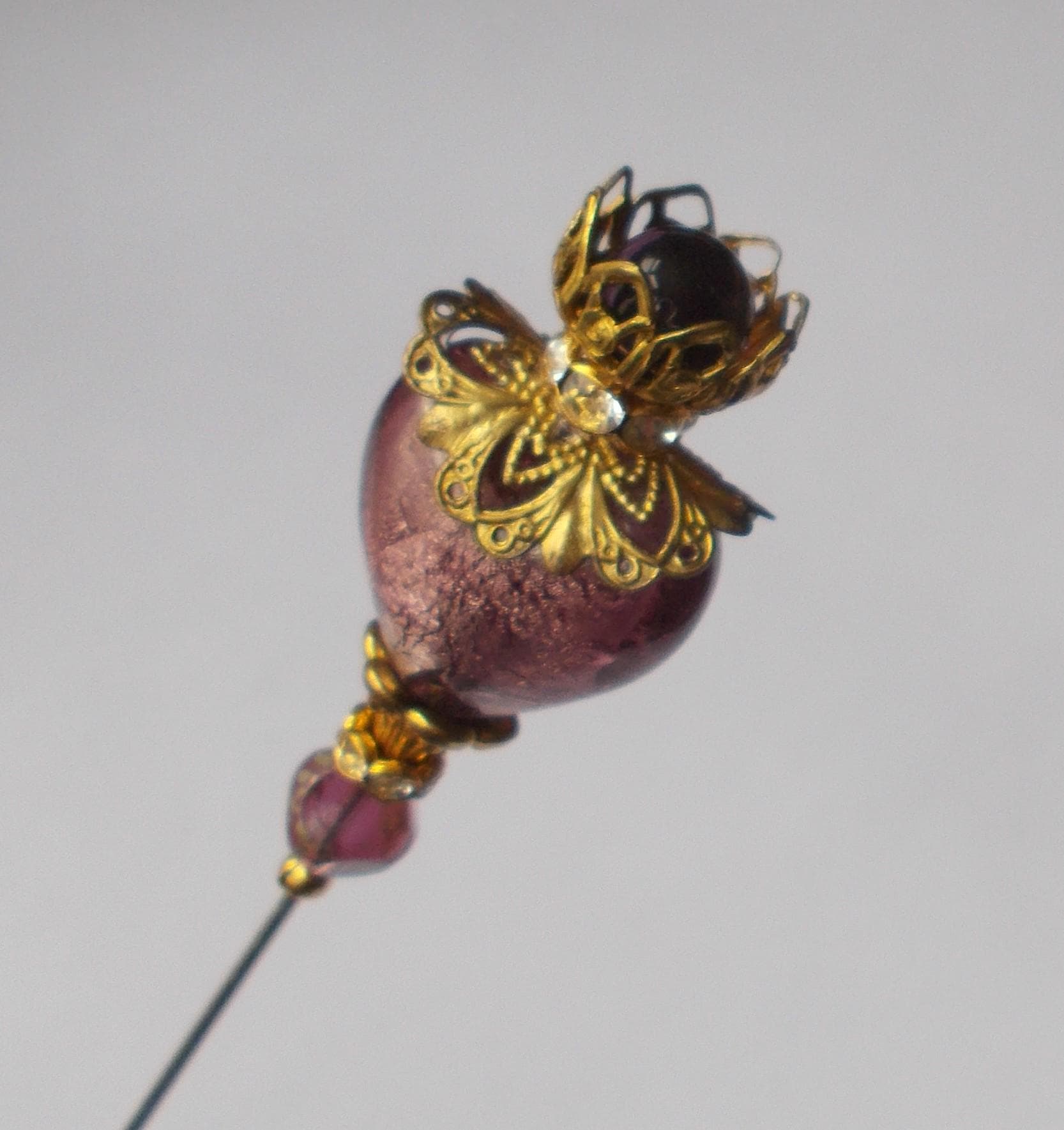 Hatpin - Amethyst Glass Heart Hatpin: 1.2mm Diameter Steel Pin, 6.5 Inches Long - image 5