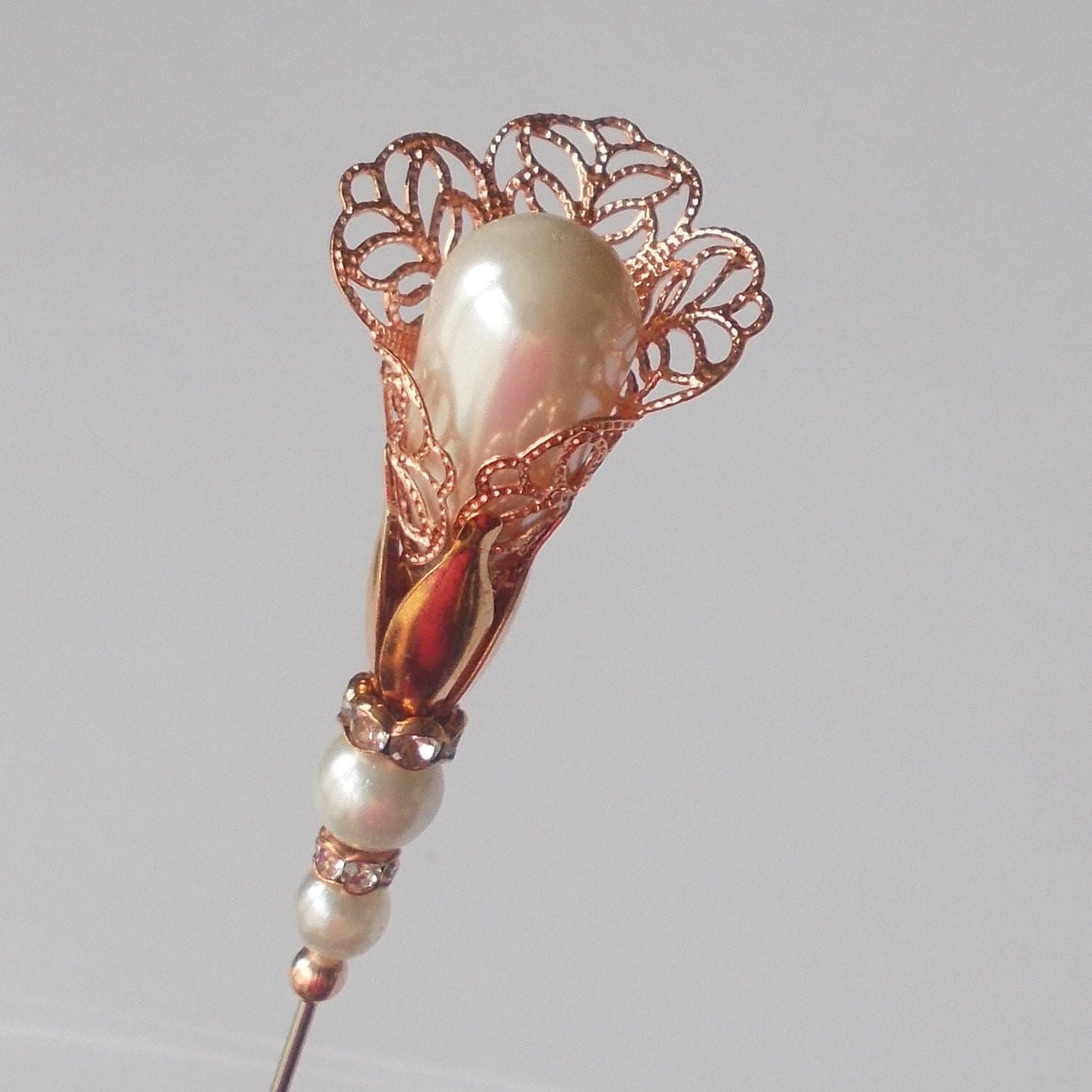 Hatpin - Choice of Coloured Filigree Finding and White Faux Pearl Handmade 6.5 inch Hatpin/ 1mm Diameter Steel Hat Pin /Hatpins Gift for Her - image 5