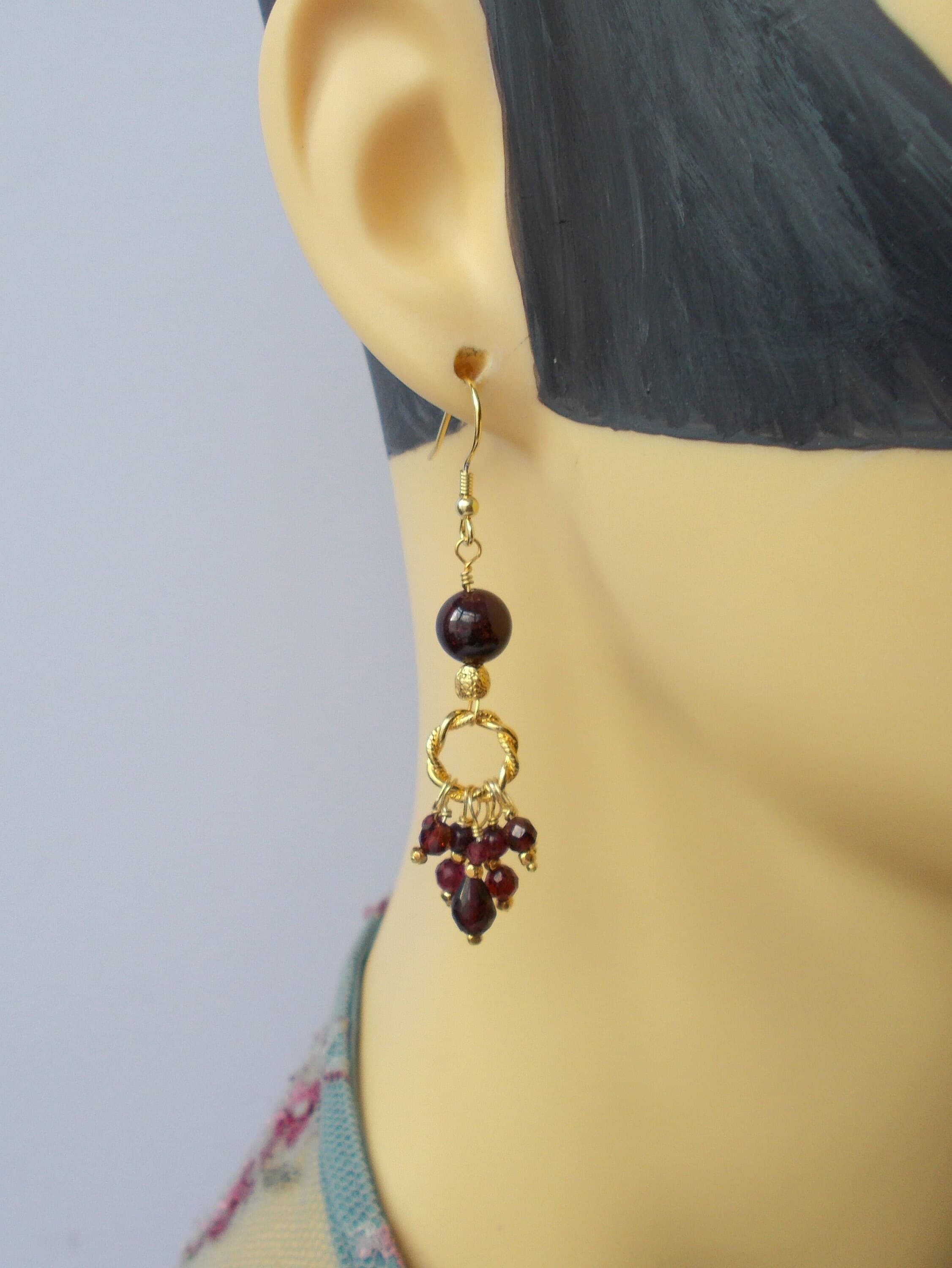 Handmade Garnet Drop Earrings: Gold Vermeil Artisan Jewelry