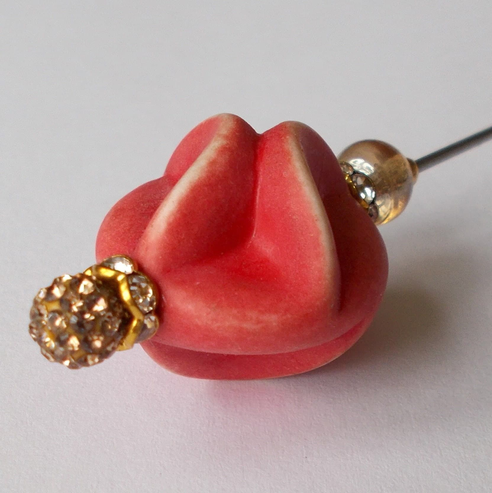 Vintage Style Hatpin: Orange Lucite, Champagne Glass Bead, Handmade - image 4