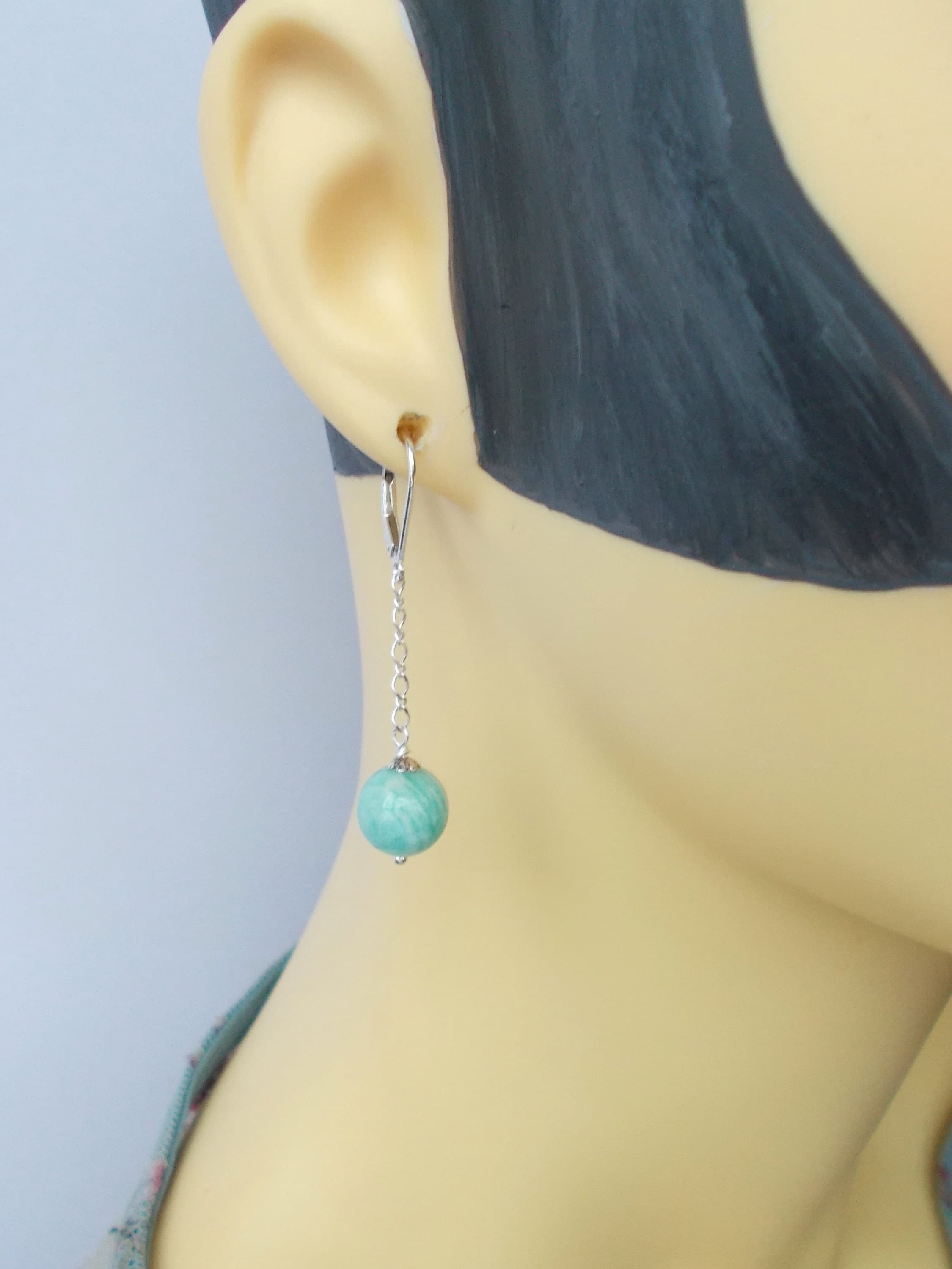 Amazonite Earrings: Sterling Silver Lever Back Dangle Earrings