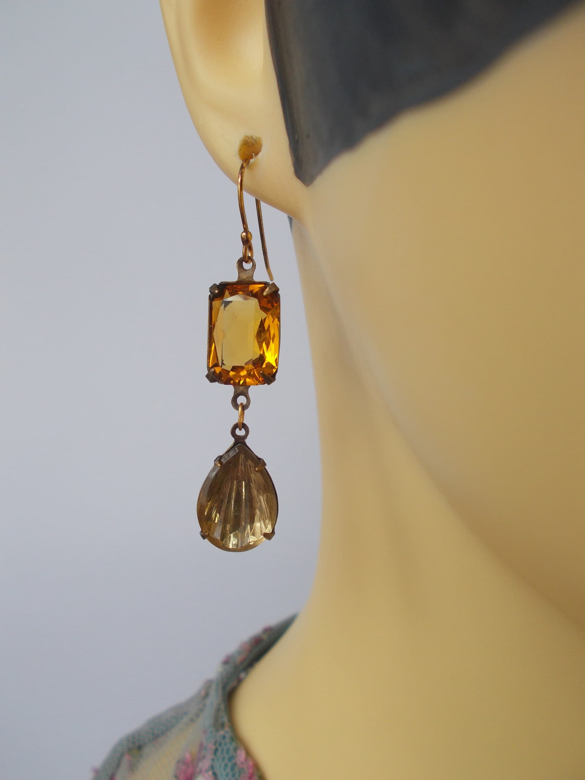 Vintage Rhinestone Dangle Earrings: Gold Vermeil Hooks