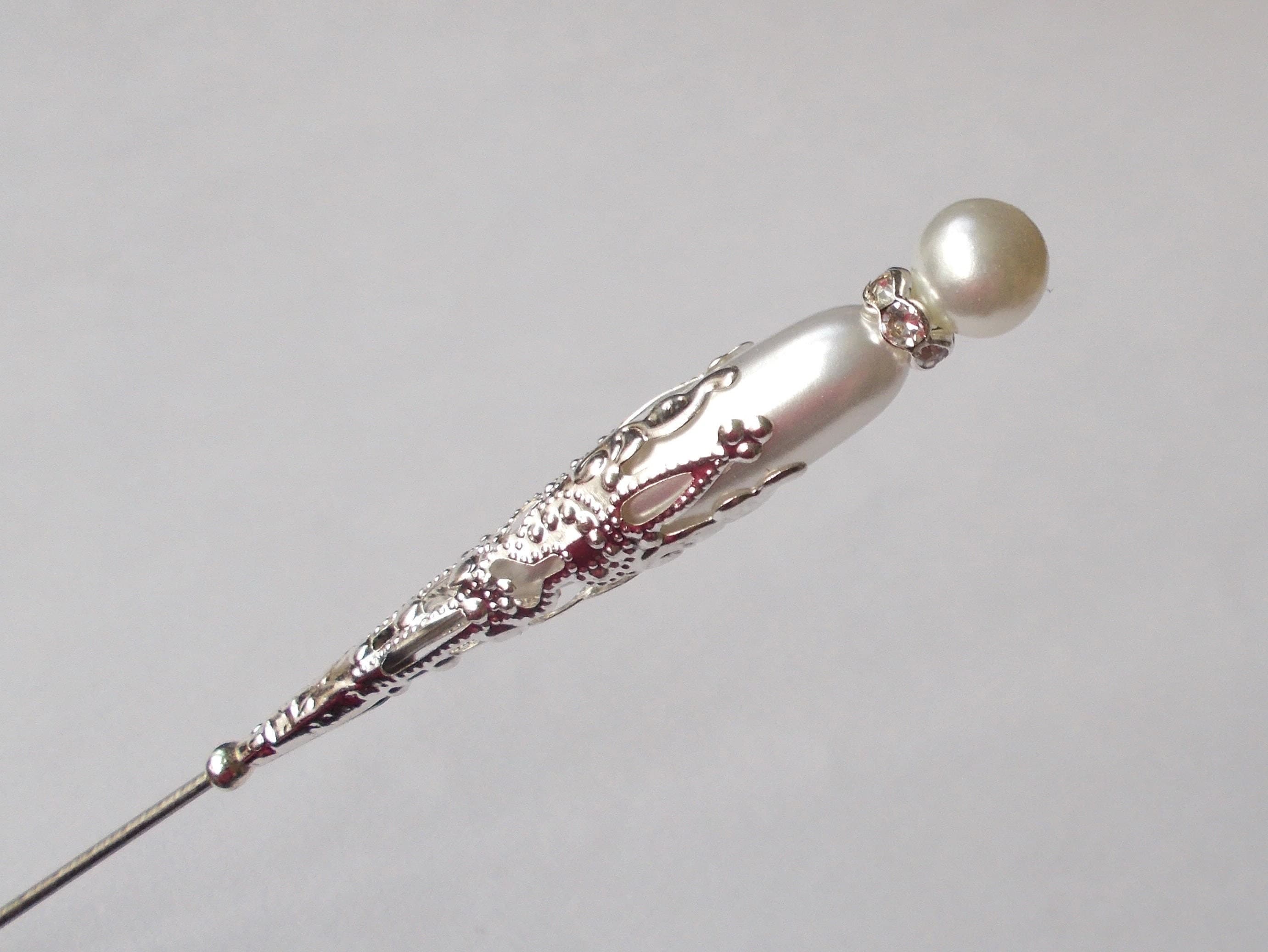 Handmade Faux Pearl Hatpin: Silver or Gold Steel Pin - image 4
