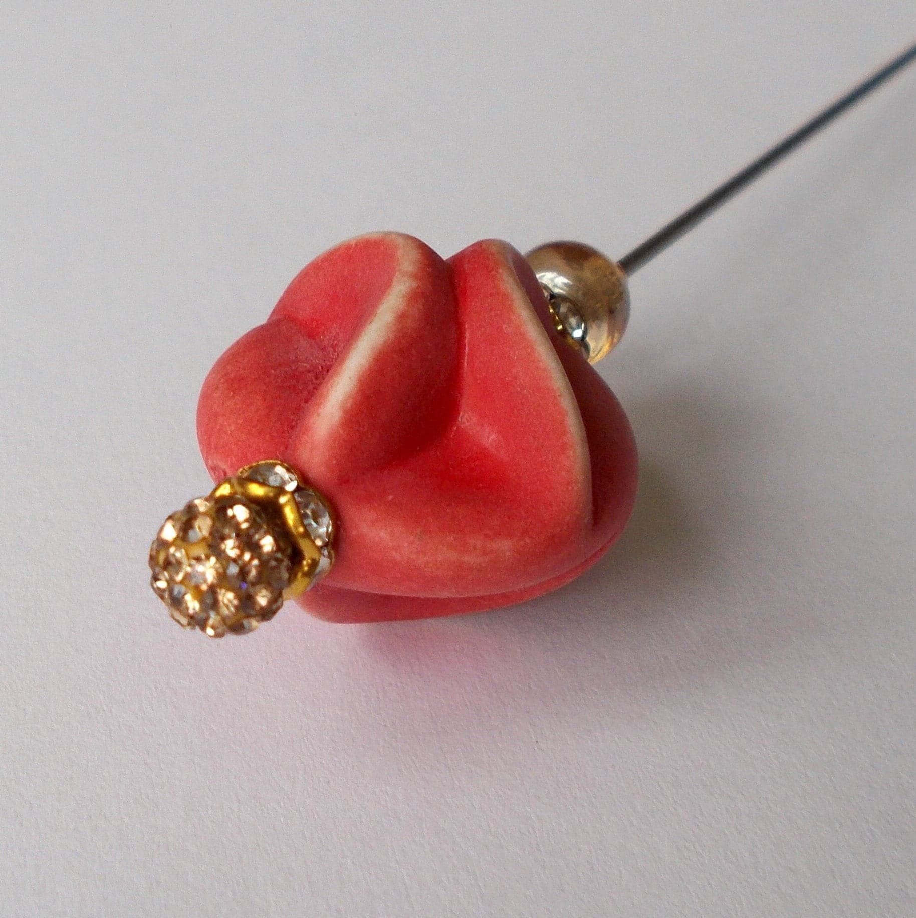 Vintage Style Hatpin: Orange Lucite, Champagne Glass Bead, Handmade