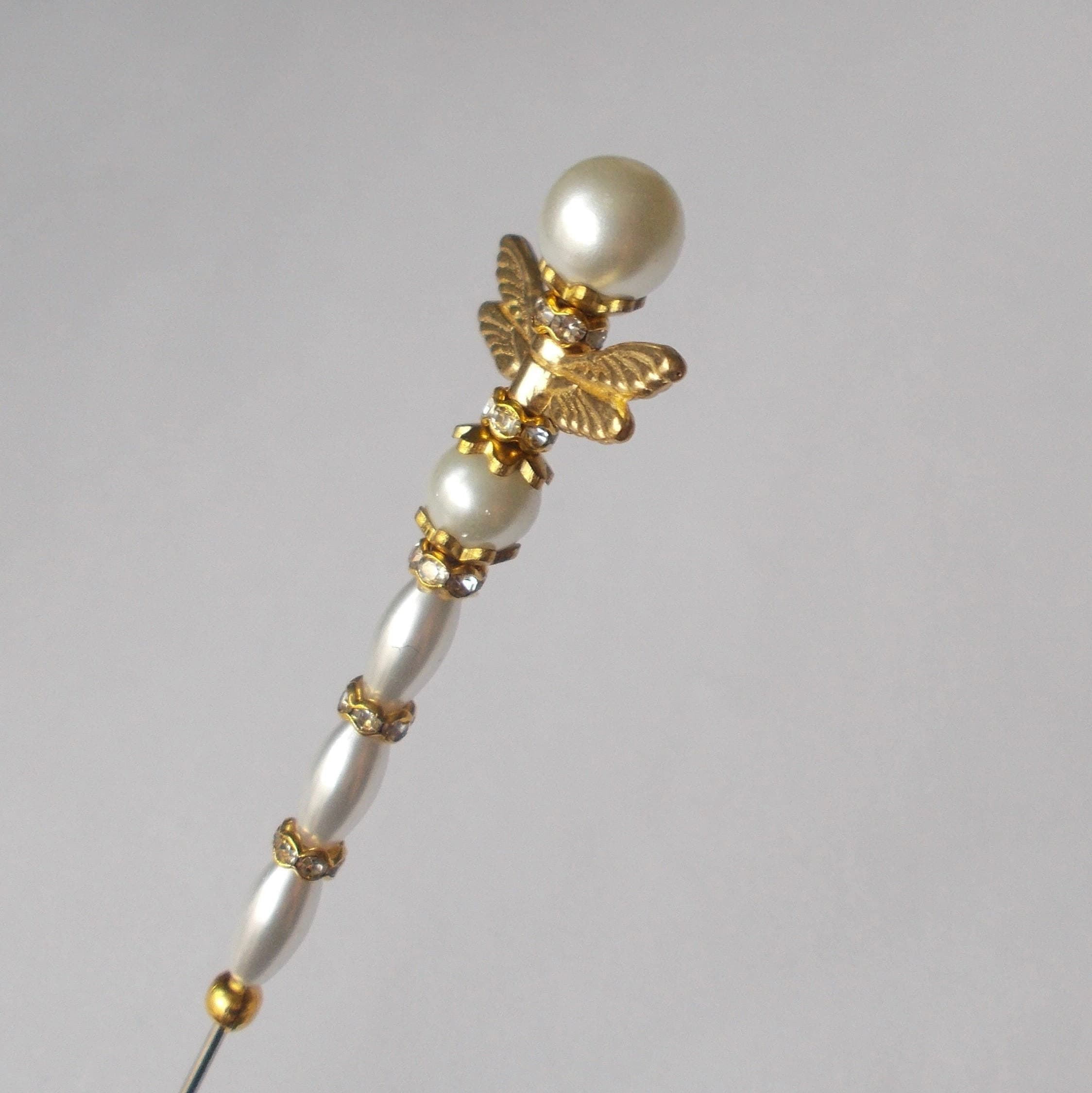 Handmade Faux Pearl Dragonfly Hatpin: 7 inch Veil Pin - image 5