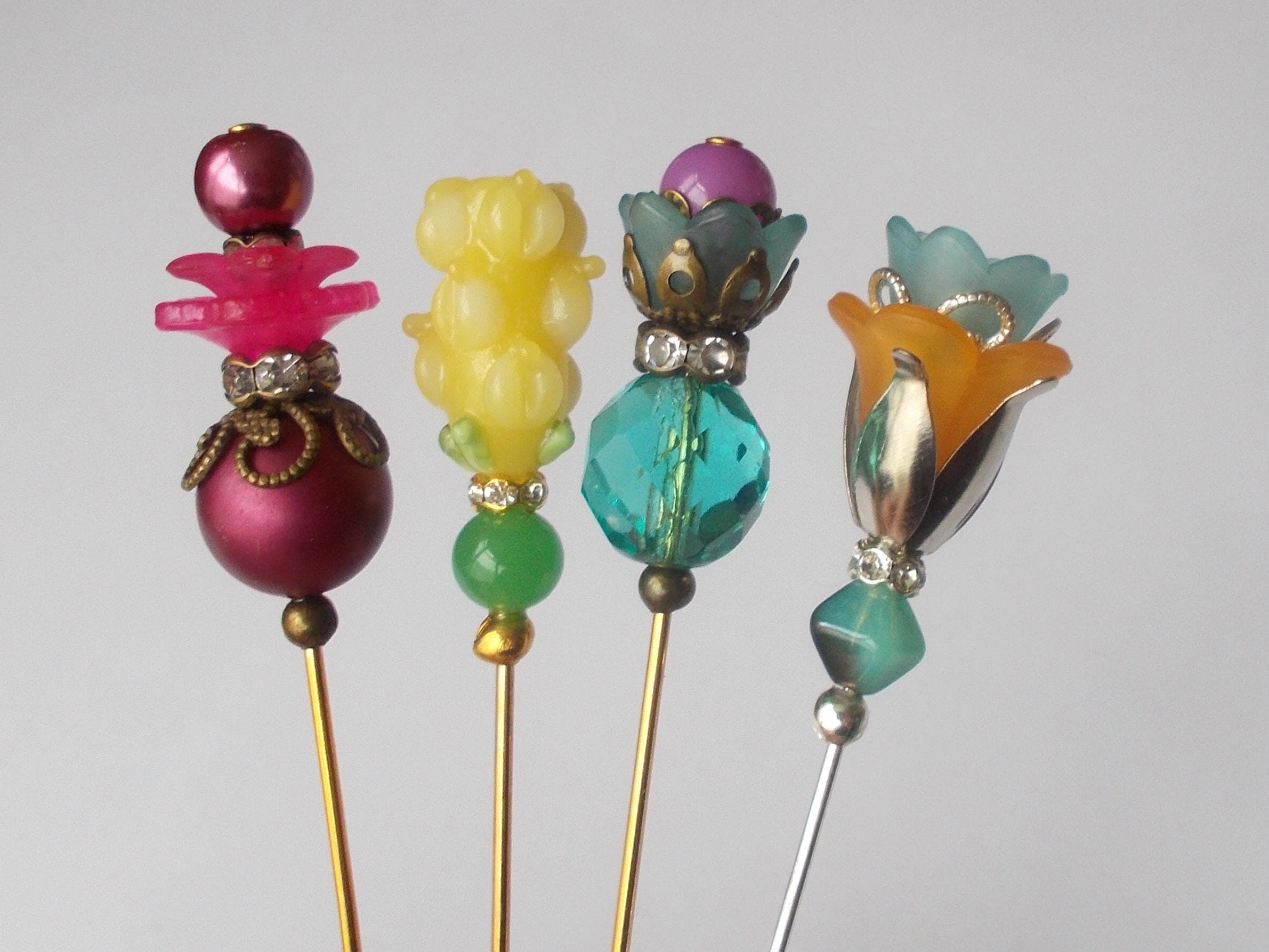 Handmade Beaded Hat Pins: Faux Pearl, Glass, Lucite - Set of 4 - image 4