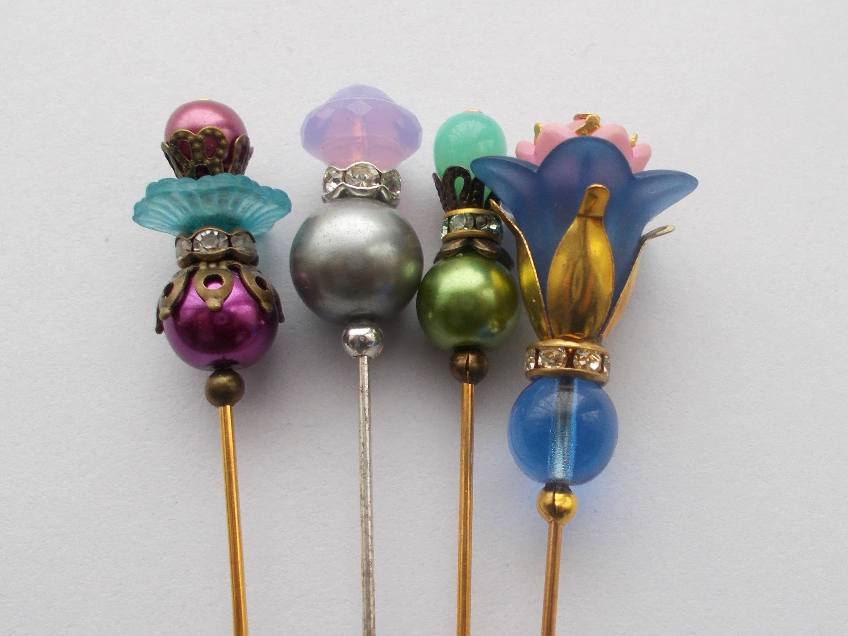 Beaded Hijab Pins: Faux Pearl, Glass, Lucite - Handmade Set of 4 - image 5