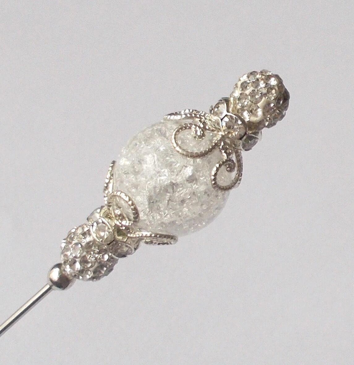 Hatpin - Lovely Clear Mix Crackle Bead 5.25 inch Handmade 1mm Diameter Steel Hatpin / Hat Pin - Gift For Her