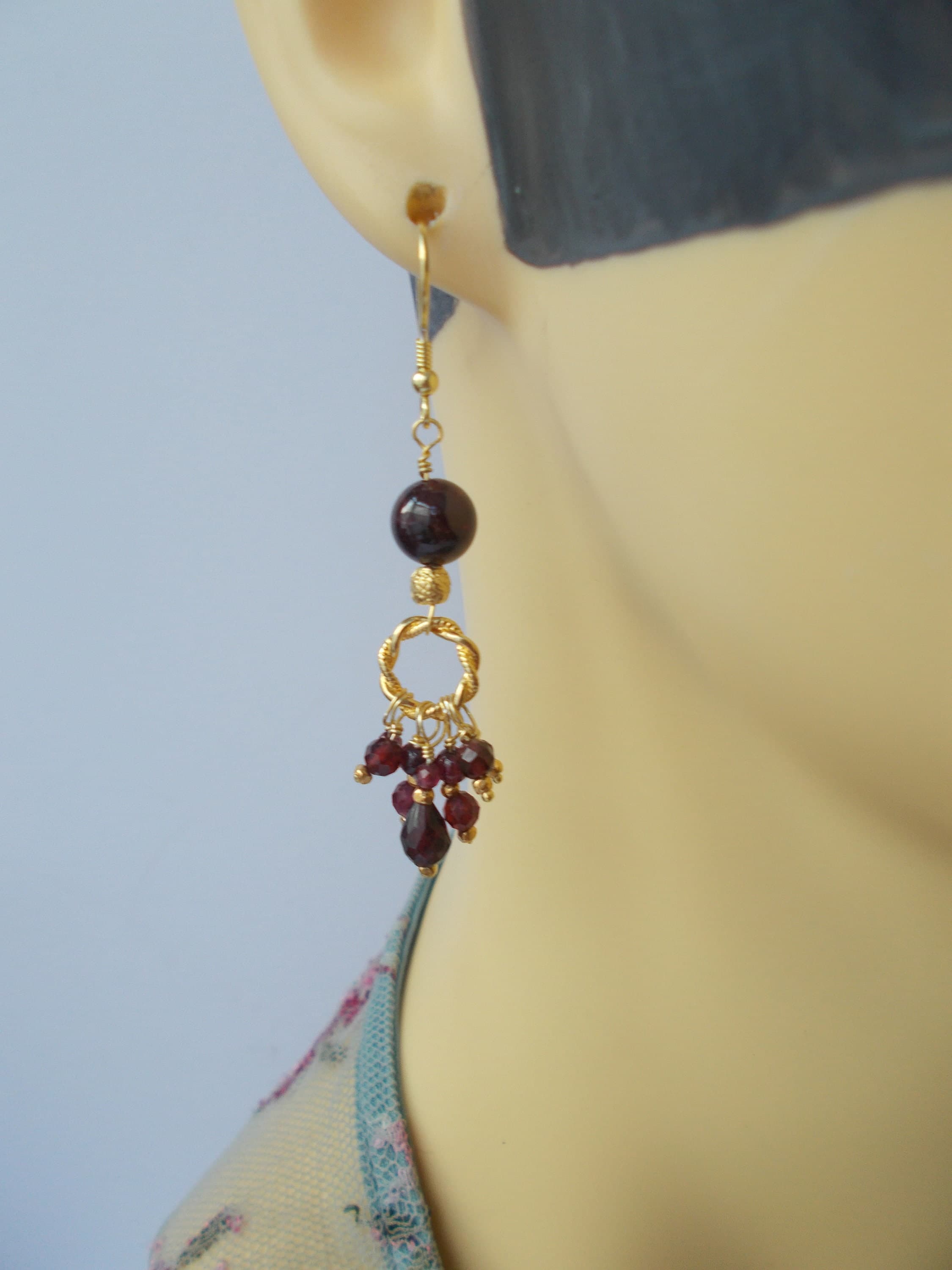 Handmade Garnet Drop Earrings: Gold Vermeil Artisan Jewelry - image 3